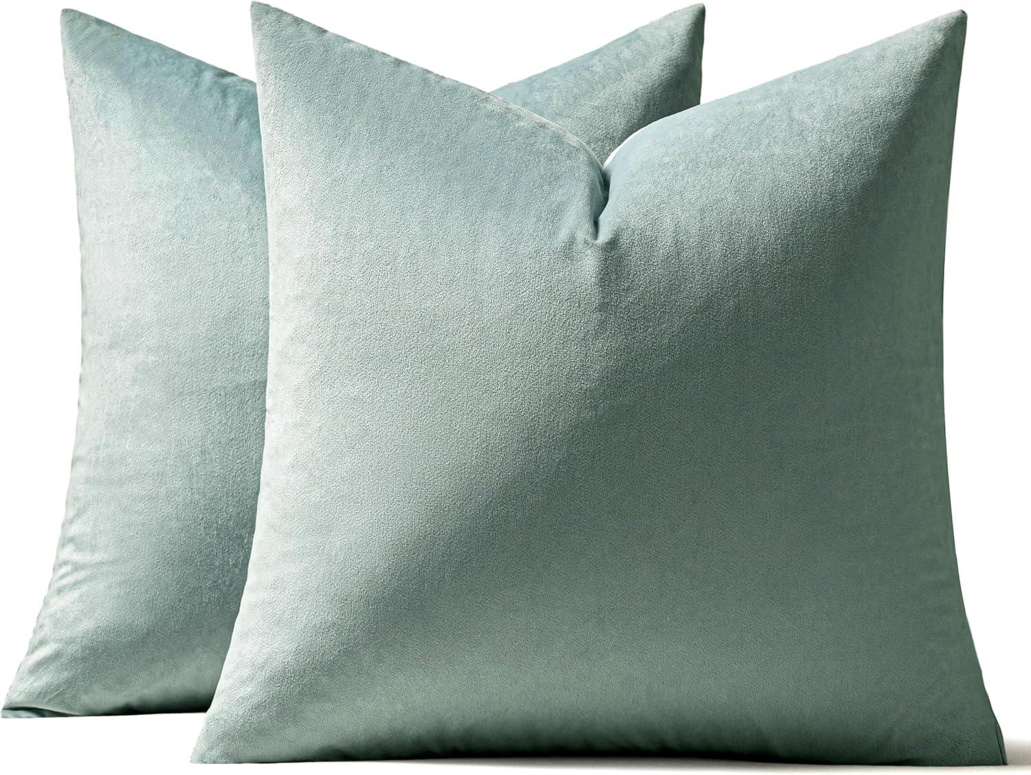 imageMIULEE Pack of 2 Velvet Soft Solid Decorative Square Throw Pillow Covers Christmas Cushion Case for Couch Sofa Bedroom Car 18x18 Inch 45x45 cm GreenAqua Haze