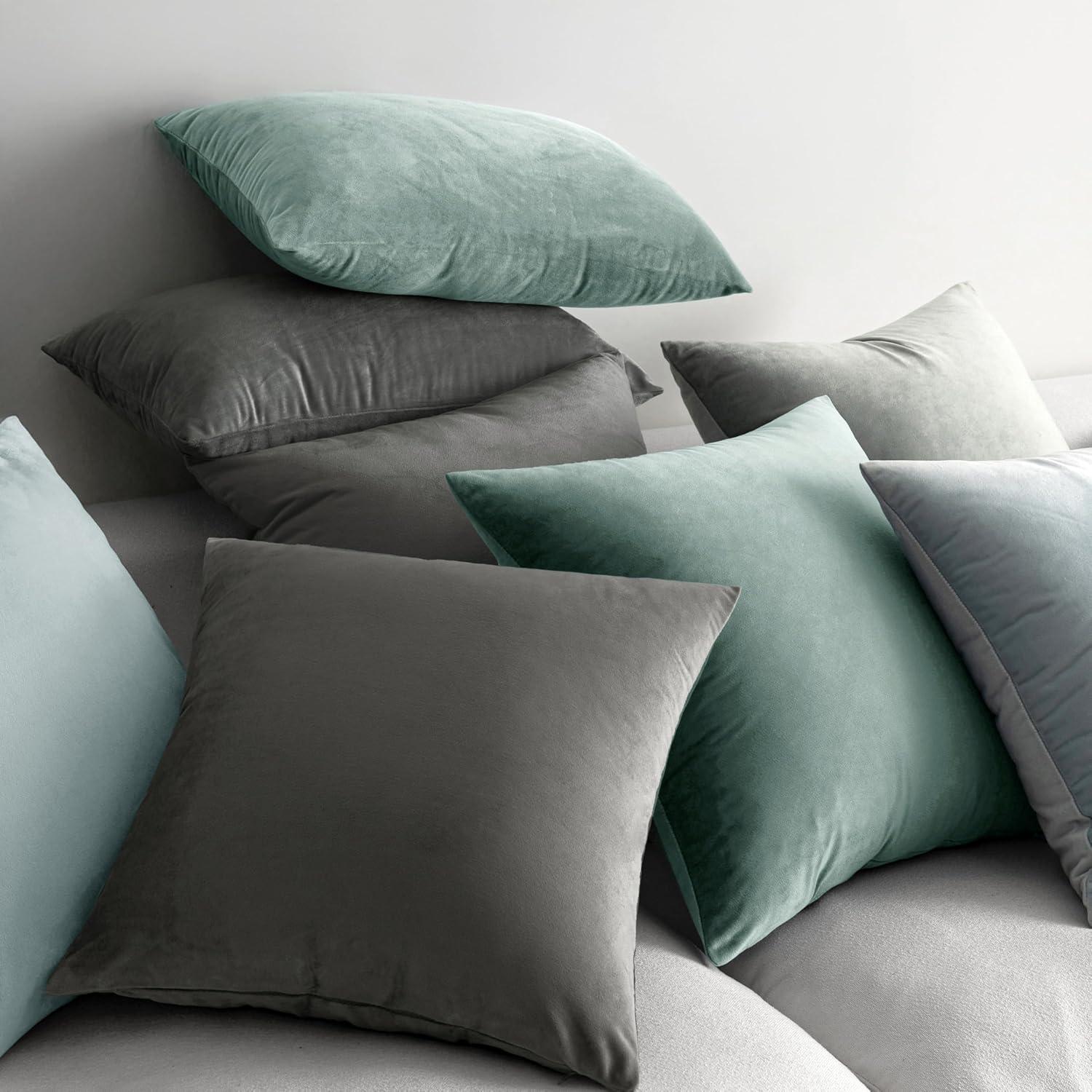 imageMIULEE Pack of 2 Velvet Soft Solid Decorative Square Throw Pillow Covers Christmas Cushion Case for Couch Sofa Bedroom Car 18x18 Inch 45x45 cm GreenAqua Haze