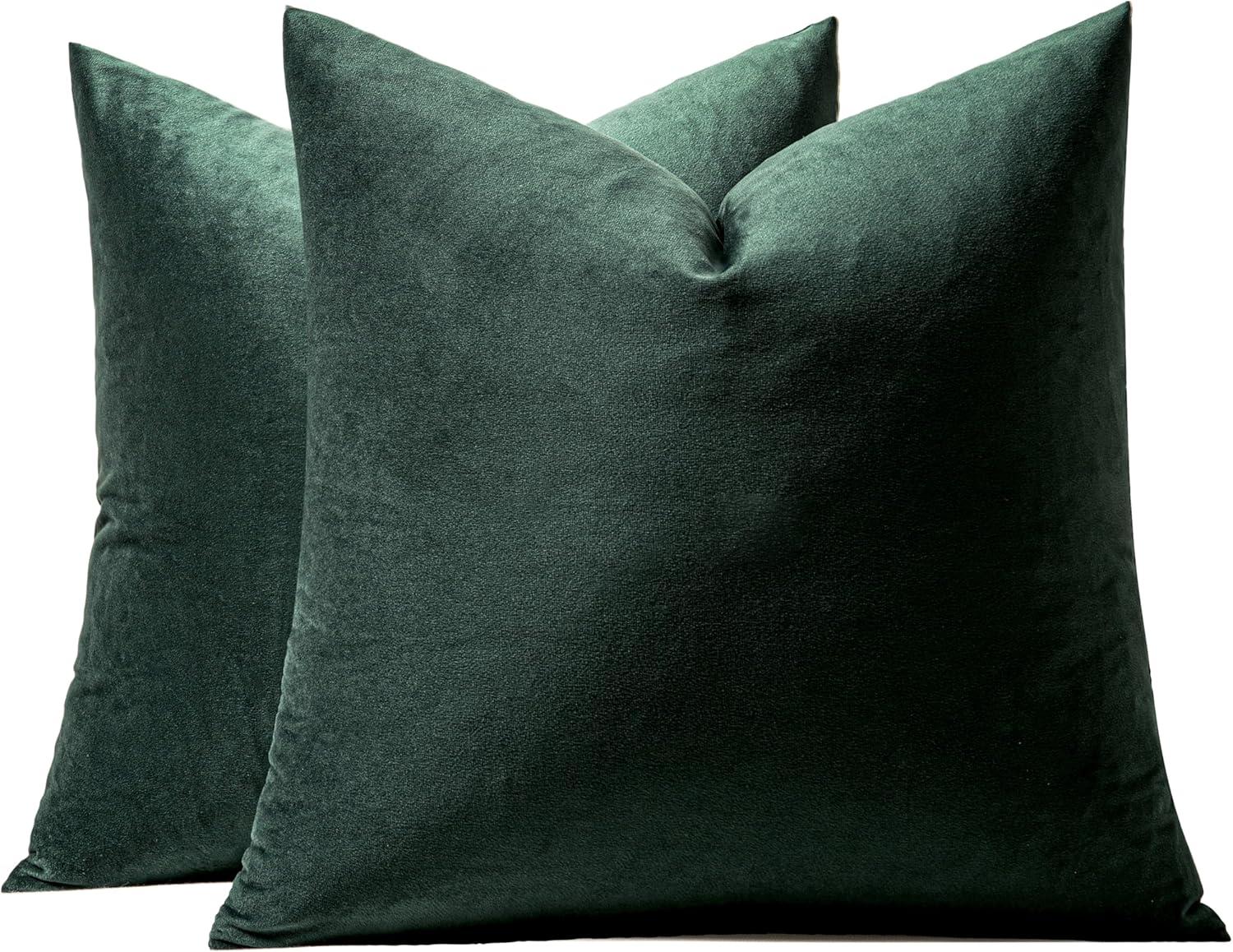 imageMIULEE Pack of 2 Velvet Soft Solid Decorative Square Throw Pillow Covers Christmas Cushion Case for Couch Sofa Bedroom Car 18x18 Inch 45x45 cm GreenArmy Green