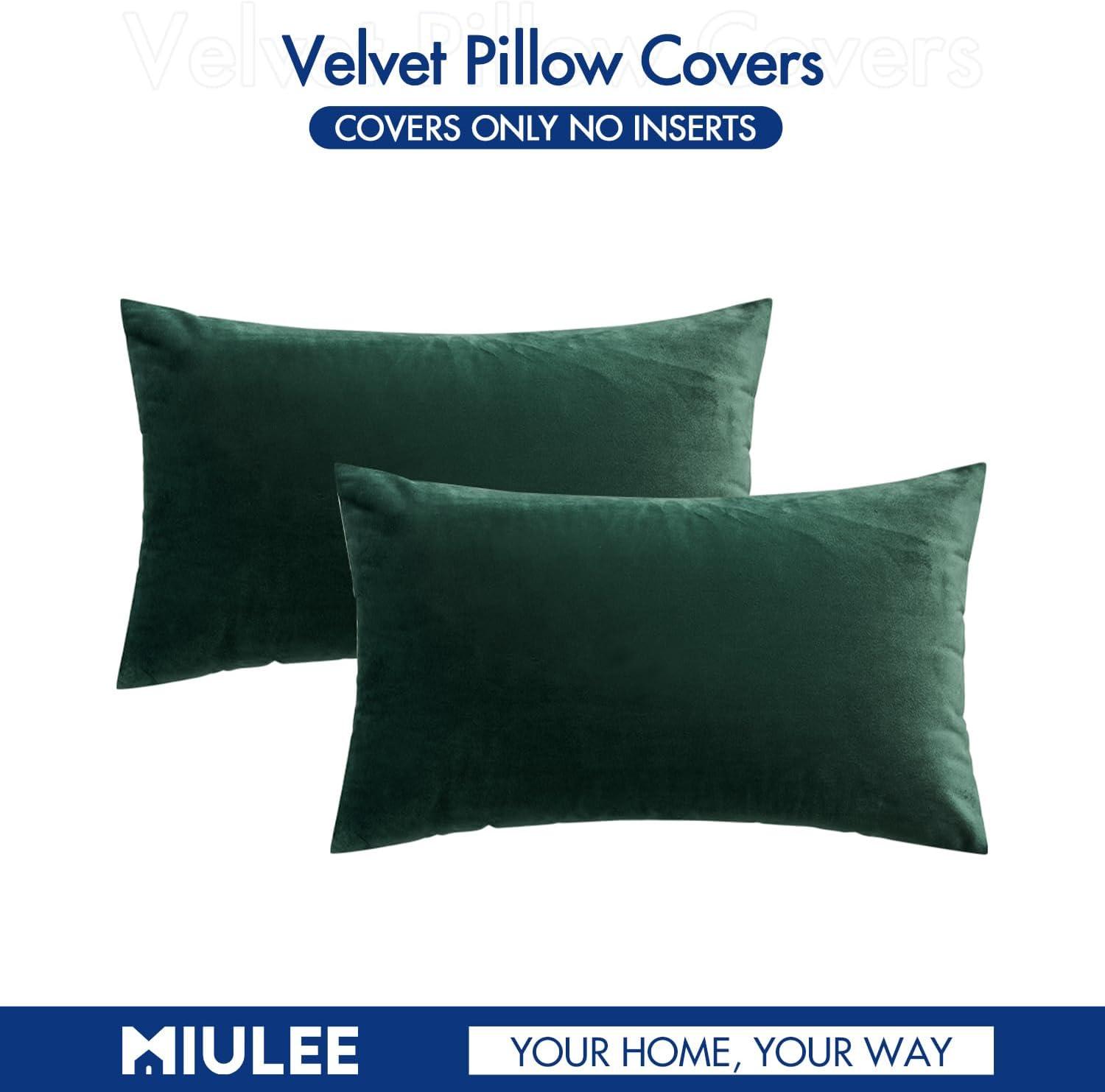 imageMIULEE Pack of 2 Velvet Soft Solid Decorative Square Throw Pillow Covers Christmas Cushion Case for Couch Sofa Bedroom Car 18x18 Inch 45x45 cm GreenArmy Green