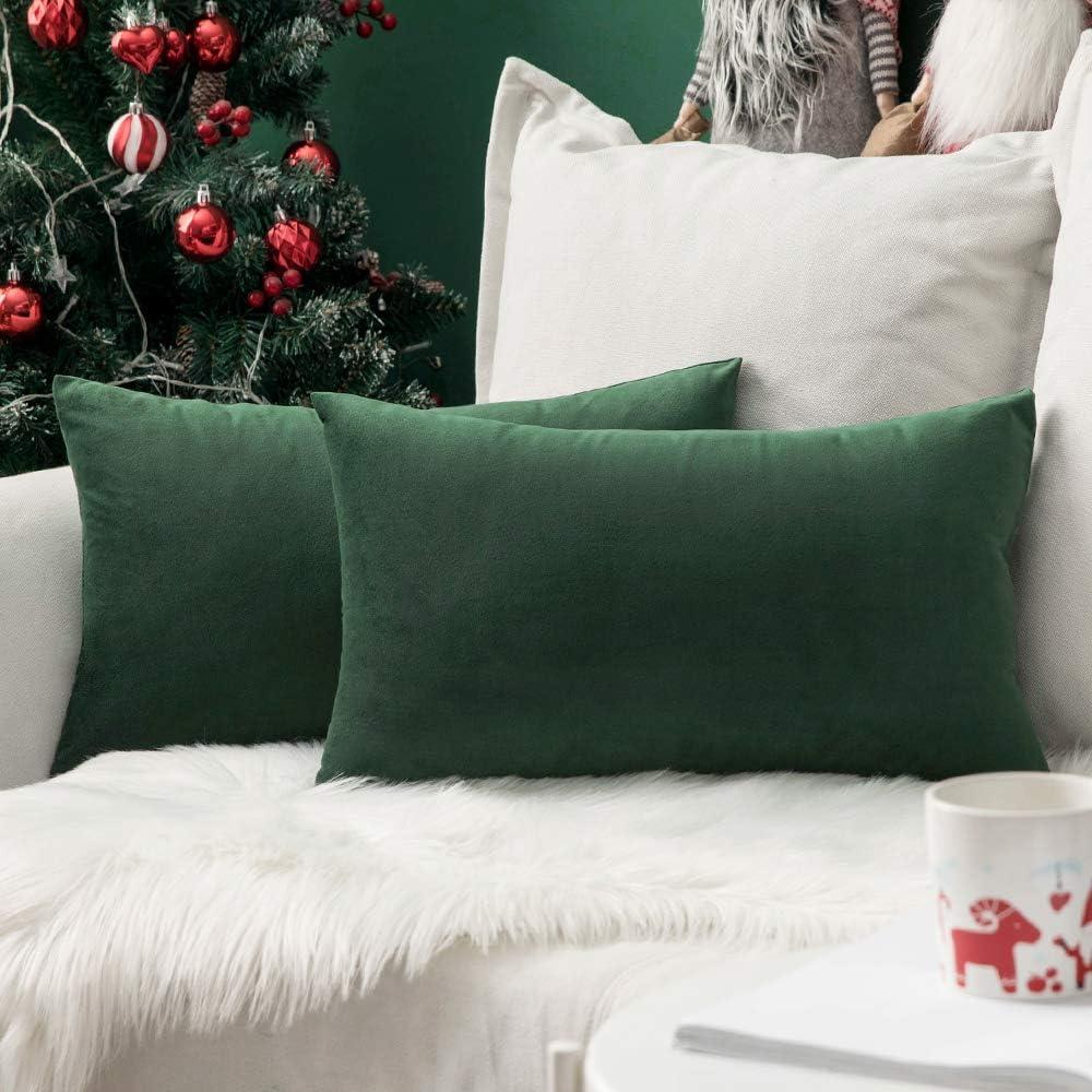 imageMIULEE Pack of 2 Velvet Soft Solid Decorative Square Throw Pillow Covers Christmas Cushion Case for Couch Sofa Bedroom Car 18x18 Inch 45x45 cm GreenArmy Green