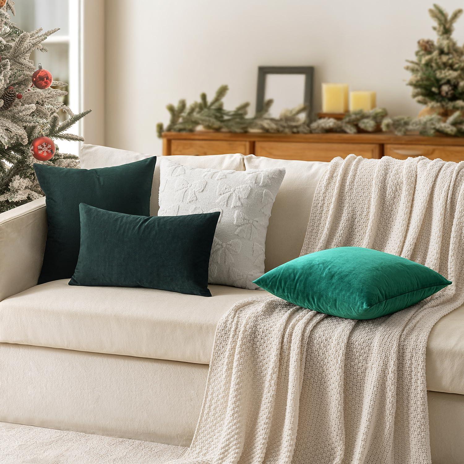 imageMIULEE Pack of 2 Velvet Soft Solid Decorative Square Throw Pillow Covers Christmas Cushion Case for Couch Sofa Bedroom Car 18x18 Inch 45x45 cm GreenArmy Green