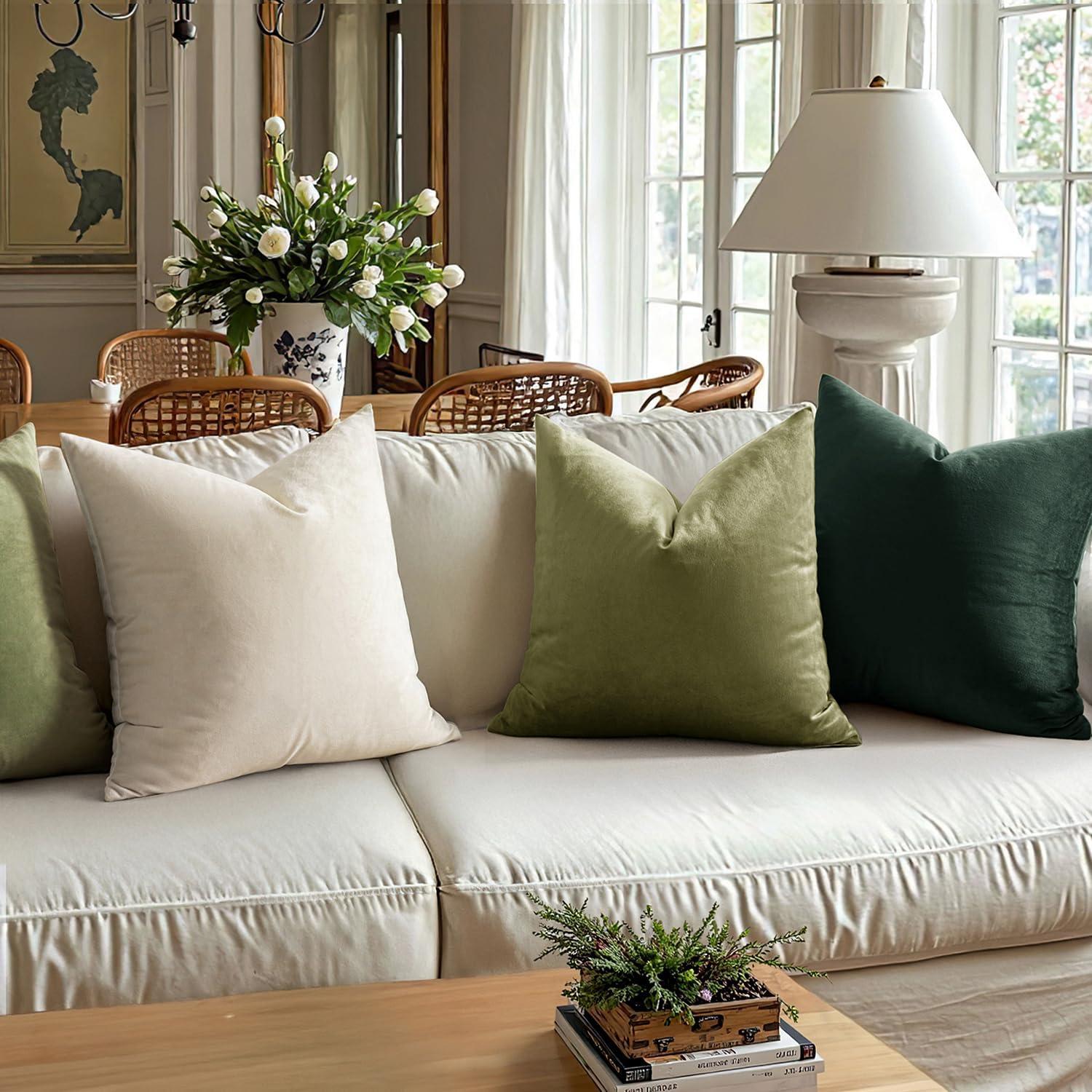 imageMIULEE Pack of 2 Velvet Soft Solid Decorative Square Throw Pillow Covers Christmas Cushion Case for Couch Sofa Bedroom Car 18x18 Inch 45x45 cm GreenArmy Green