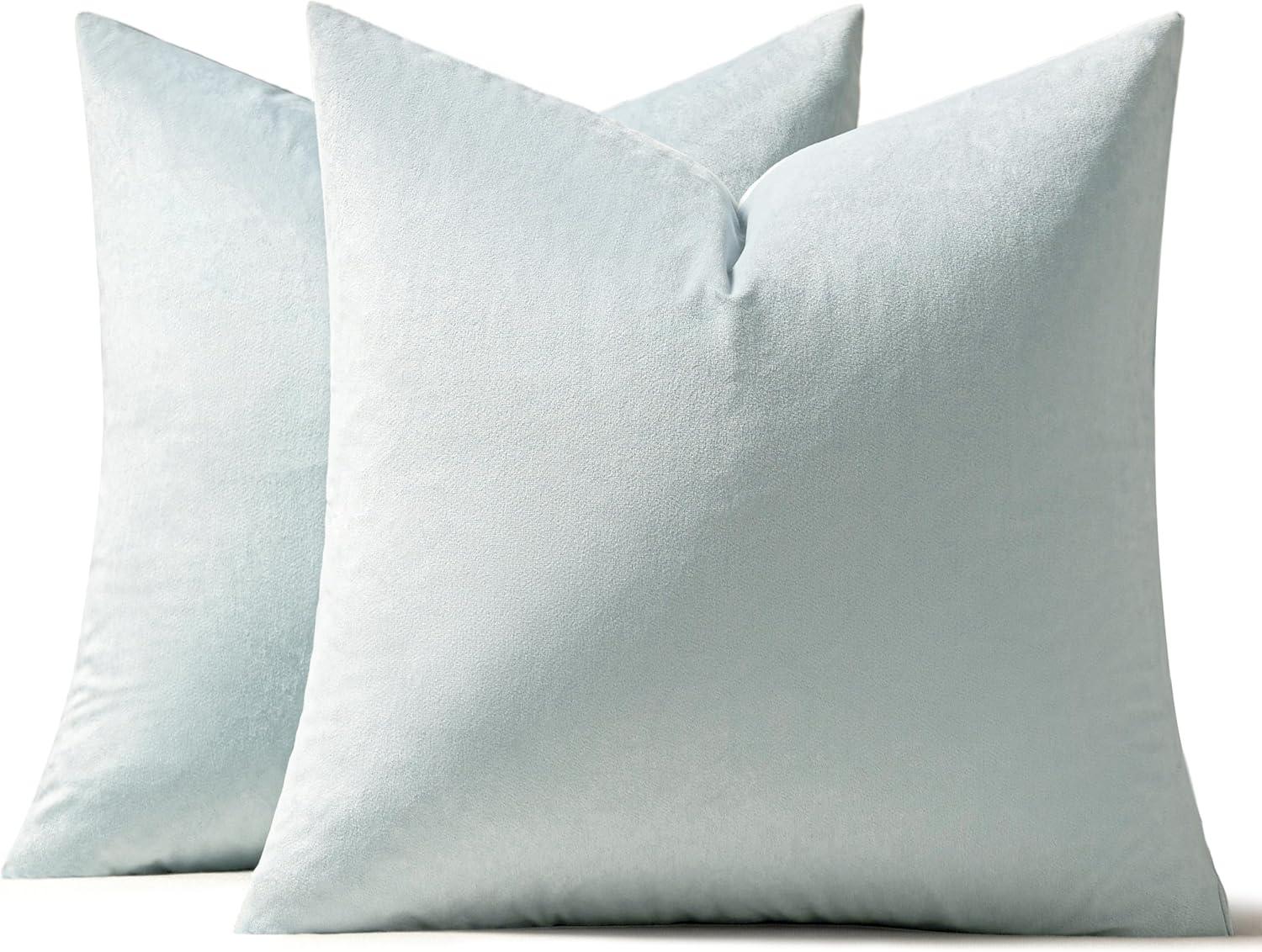 imageMIULEE Pack of 2 Velvet Soft Solid Decorative Square Throw Pillow Covers Christmas Cushion Case for Couch Sofa Bedroom Car 18x18 Inch 45x45 cm GreenBaby Blue