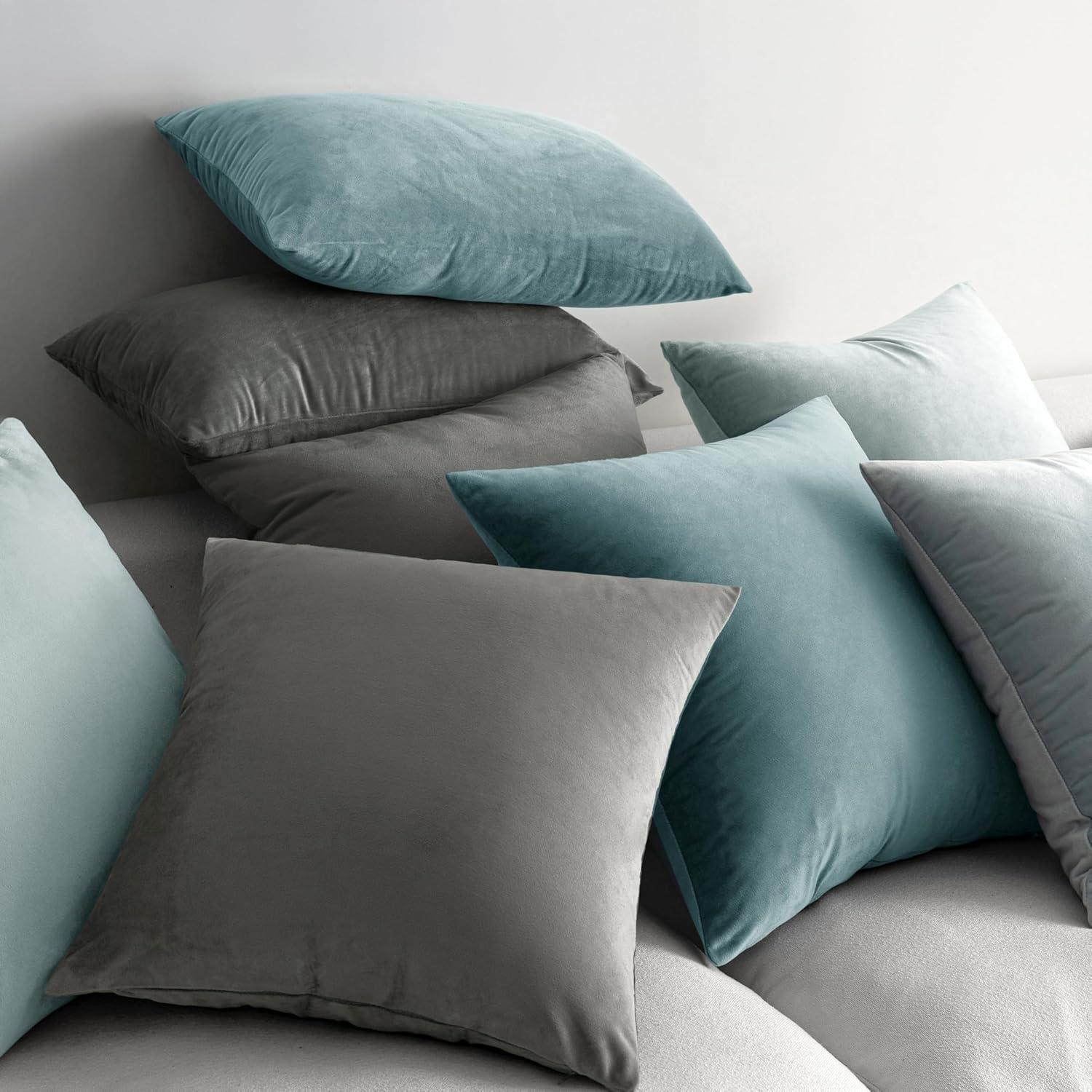 imageMIULEE Pack of 2 Velvet Soft Solid Decorative Square Throw Pillow Covers Christmas Cushion Case for Couch Sofa Bedroom Car 18x18 Inch 45x45 cm GreenBaby Blue