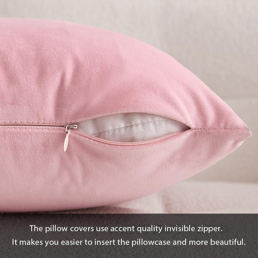 imageMIULEE Pack of 2 Velvet Soft Solid Decorative Square Throw Pillow Covers Christmas Cushion Case for Couch Sofa Bedroom Car 18x18 Inch 45x45 cm GreenBright Pink