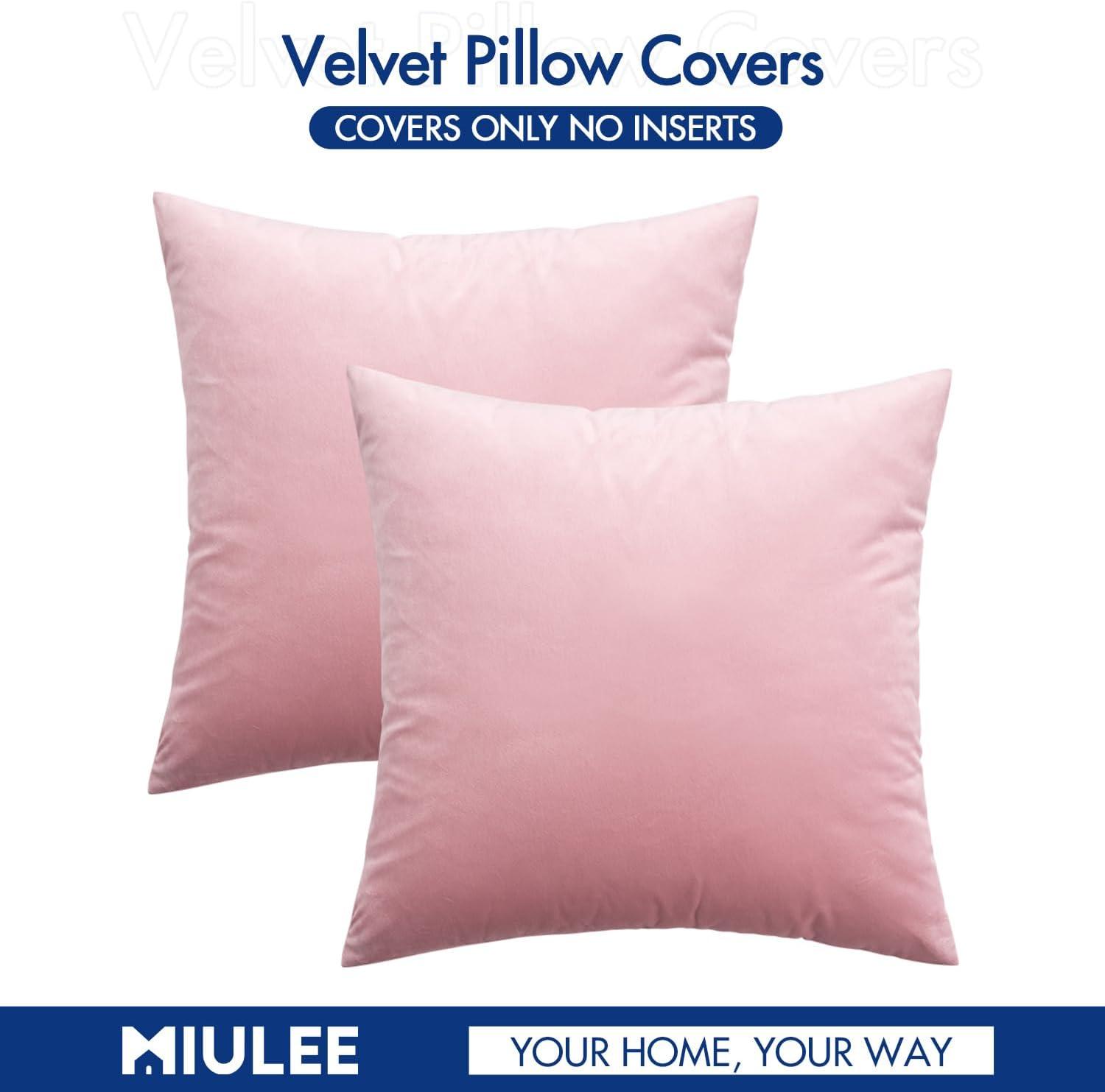 imageMIULEE Pack of 2 Velvet Soft Solid Decorative Square Throw Pillow Covers Christmas Cushion Case for Couch Sofa Bedroom Car 18x18 Inch 45x45 cm GreenBright Pink
