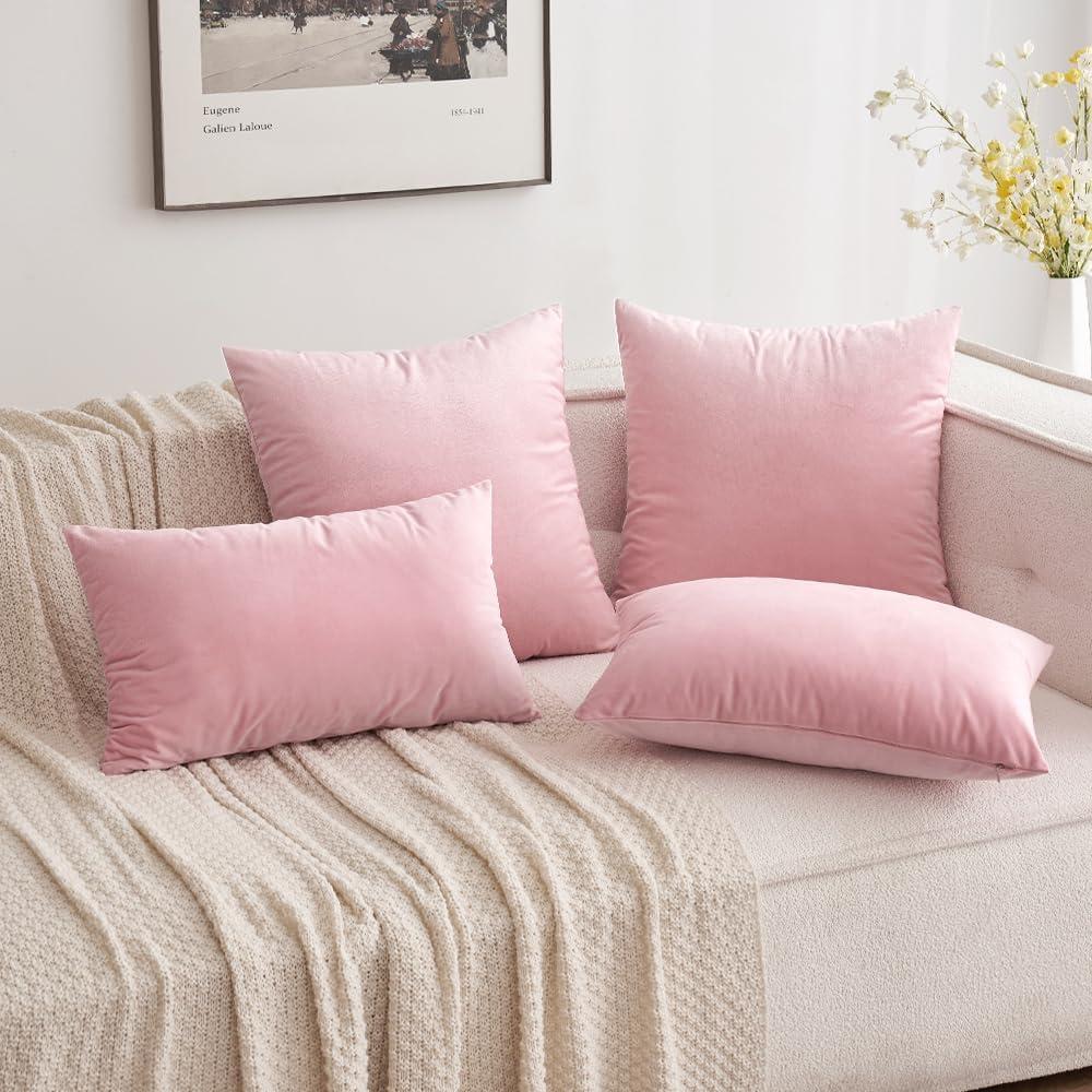 imageMIULEE Pack of 2 Velvet Soft Solid Decorative Square Throw Pillow Covers Christmas Cushion Case for Couch Sofa Bedroom Car 18x18 Inch 45x45 cm GreenBright Pink