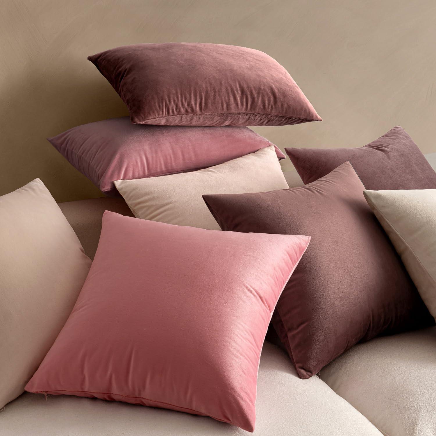 imageMIULEE Pack of 2 Velvet Soft Solid Decorative Square Throw Pillow Covers Christmas Cushion Case for Couch Sofa Bedroom Car 18x18 Inch 45x45 cm GreenBright Pink