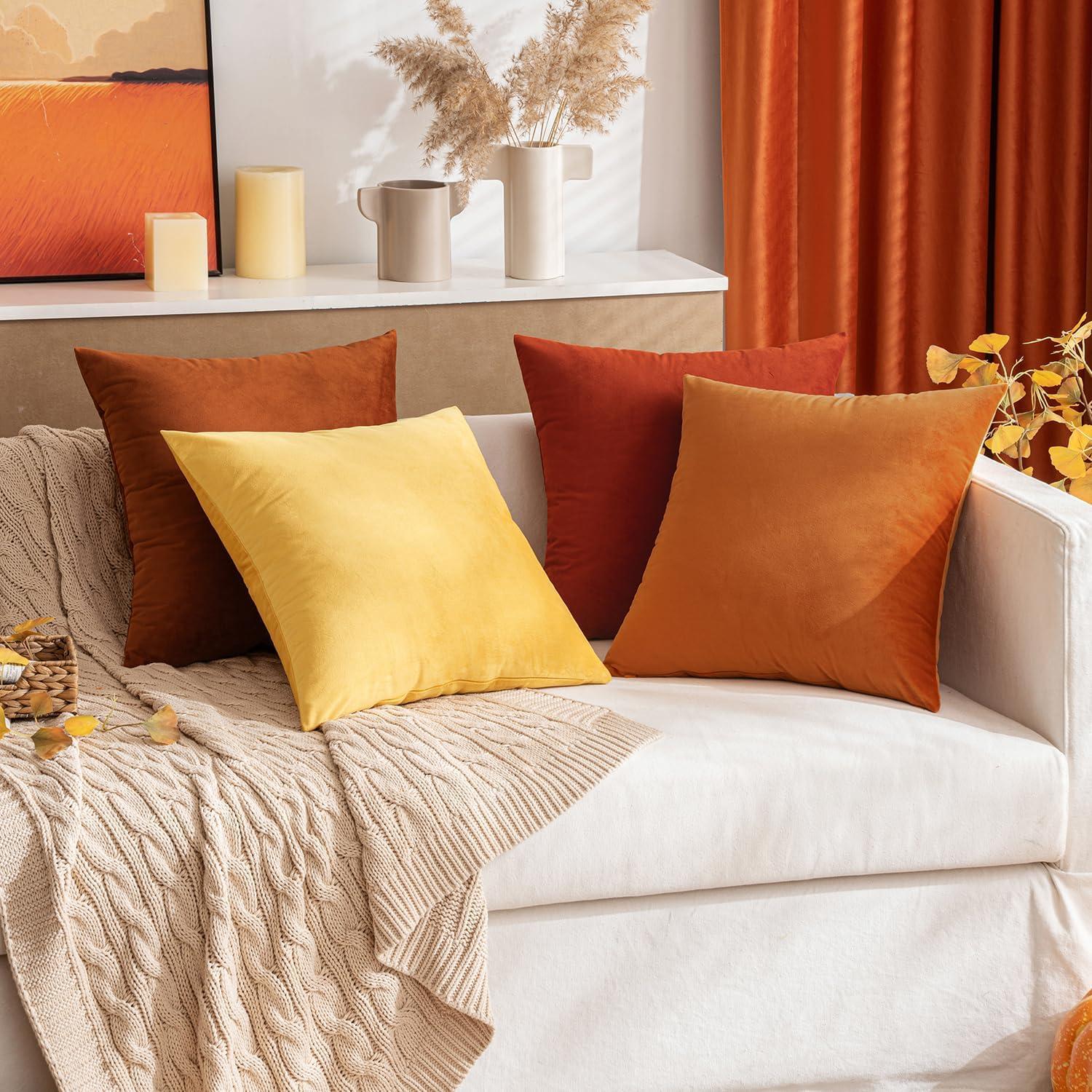 imageMIULEE Pack of 2 Velvet Soft Solid Decorative Square Throw Pillow Covers Christmas Cushion Case for Couch Sofa Bedroom Car 18x18 Inch 45x45 cm GreenBurnt Orange