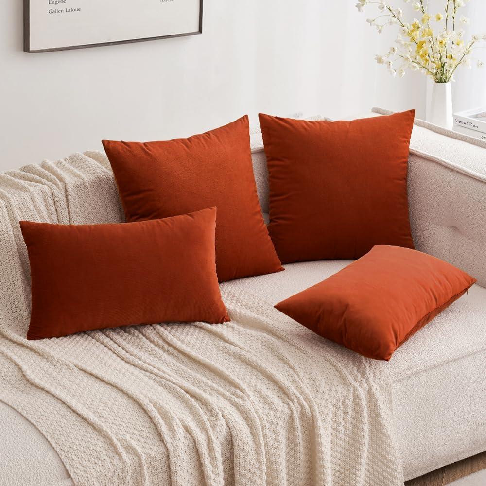 imageMIULEE Pack of 2 Velvet Soft Solid Decorative Square Throw Pillow Covers Christmas Cushion Case for Couch Sofa Bedroom Car 18x18 Inch 45x45 cm GreenBurnt Orange