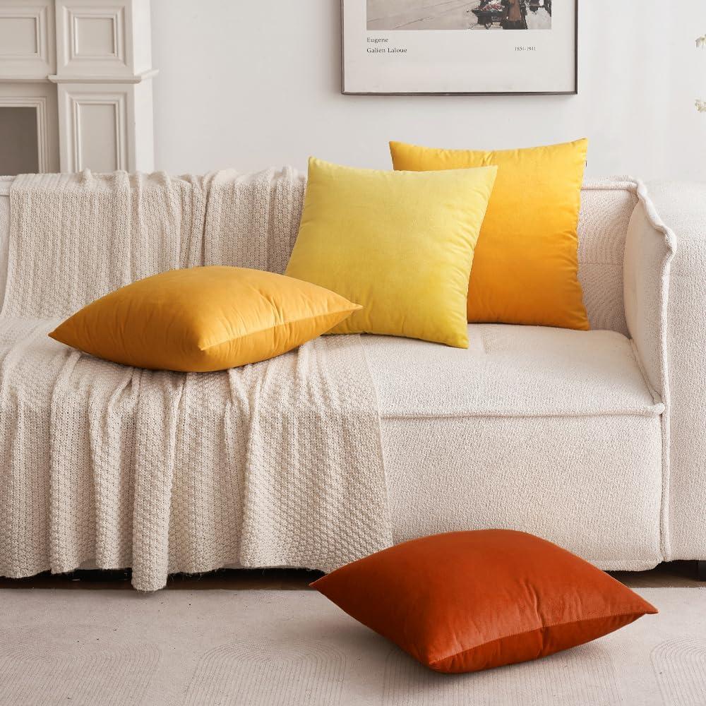 imageMIULEE Pack of 2 Velvet Soft Solid Decorative Square Throw Pillow Covers Christmas Cushion Case for Couch Sofa Bedroom Car 18x18 Inch 45x45 cm GreenBurnt Orange