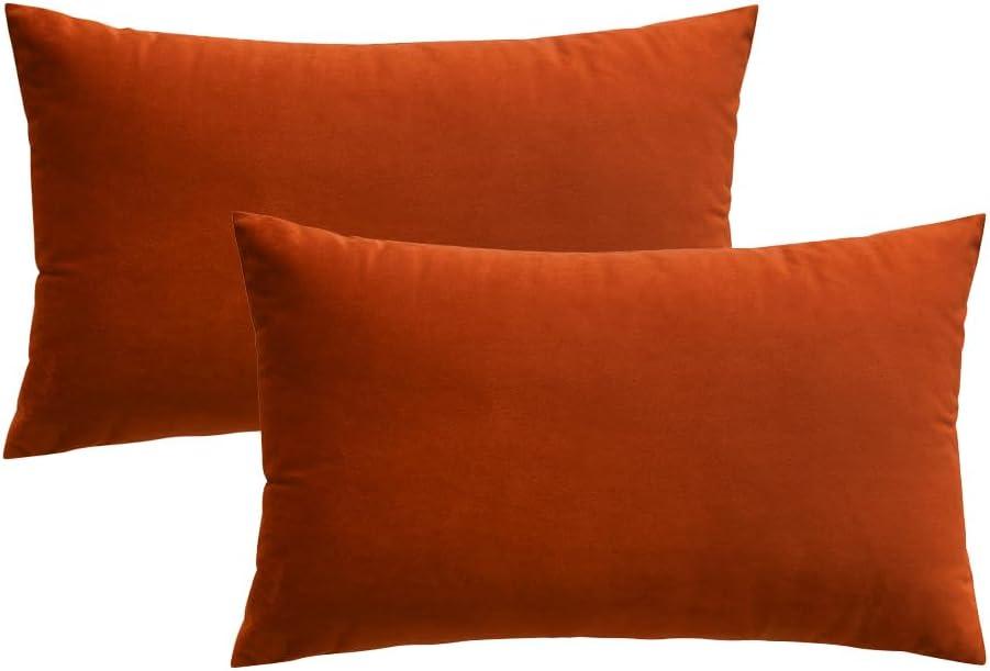 imageMIULEE Pack of 2 Velvet Soft Solid Decorative Square Throw Pillow Covers Christmas Cushion Case for Couch Sofa Bedroom Car 18x18 Inch 45x45 cm GreenBurnt Orange
