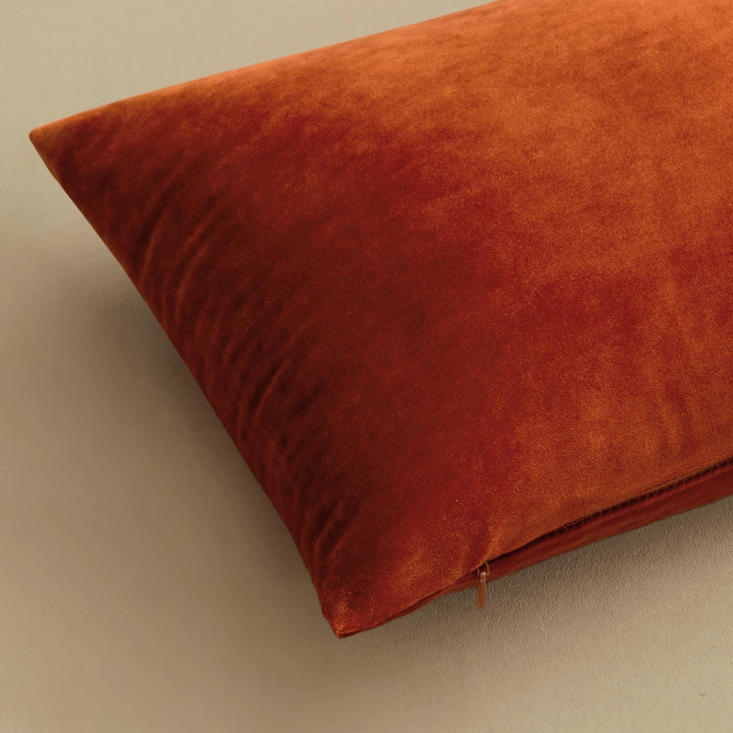 imageMIULEE Pack of 2 Velvet Soft Solid Decorative Square Throw Pillow Covers Christmas Cushion Case for Couch Sofa Bedroom Car 18x18 Inch 45x45 cm GreenBurnt Orange