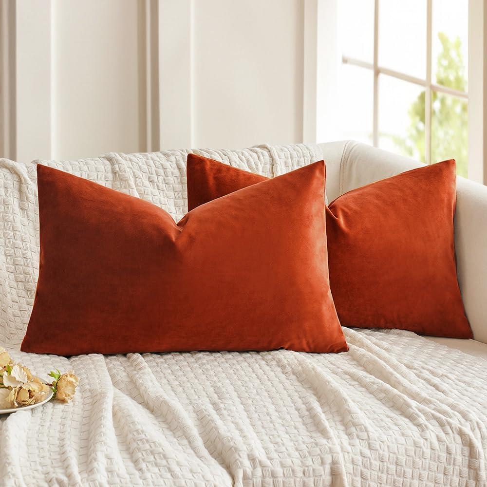 imageMIULEE Pack of 2 Velvet Soft Solid Decorative Square Throw Pillow Covers Christmas Cushion Case for Couch Sofa Bedroom Car 18x18 Inch 45x45 cm GreenBurnt Orange