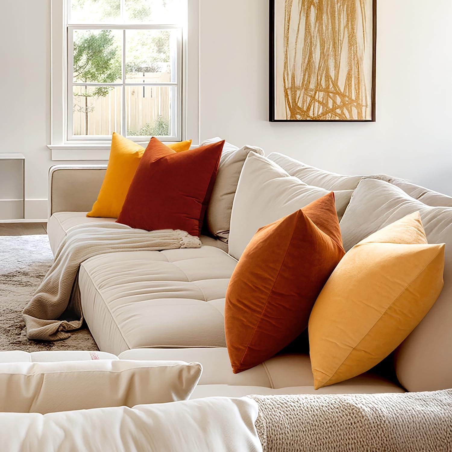 imageMIULEE Pack of 2 Velvet Soft Solid Decorative Square Throw Pillow Covers Christmas Cushion Case for Couch Sofa Bedroom Car 18x18 Inch 45x45 cm GreenBurnt Orange
