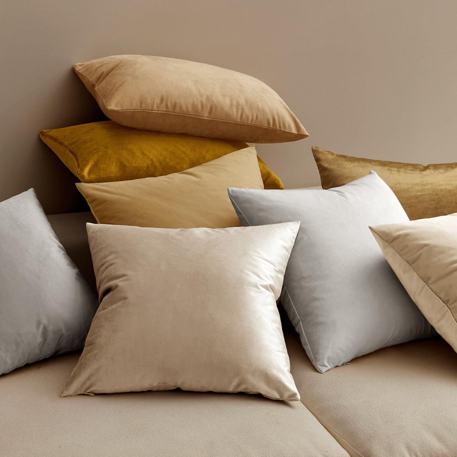 imageMIULEE Pack of 2 Velvet Soft Solid Decorative Square Throw Pillow Covers Christmas Cushion Case for Couch Sofa Bedroom Car 18x18 Inch 45x45 cm GreenChampagne