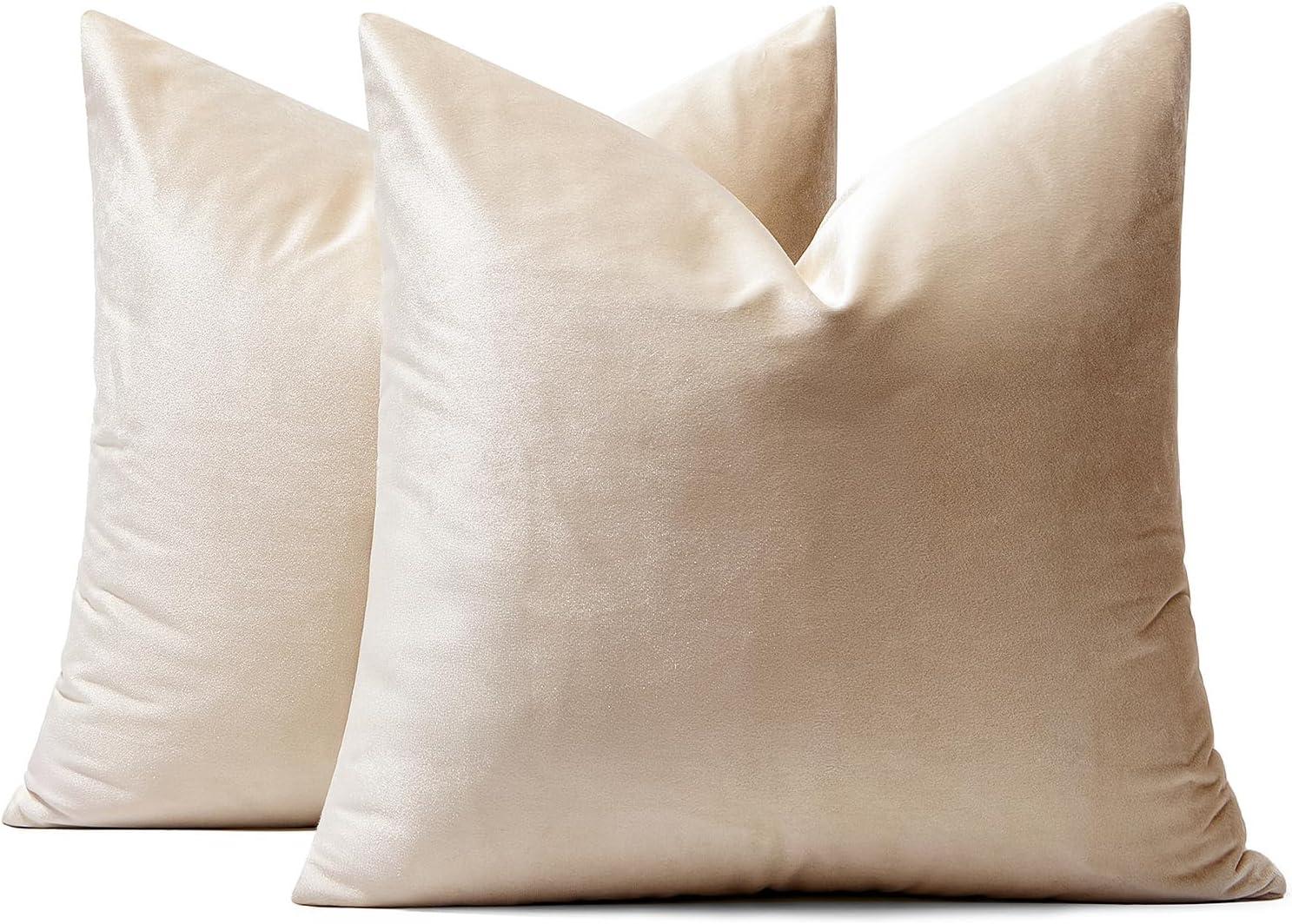 imageMIULEE Pack of 2 Velvet Soft Solid Decorative Square Throw Pillow Covers Christmas Cushion Case for Couch Sofa Bedroom Car 18x18 Inch 45x45 cm GreenChampagne