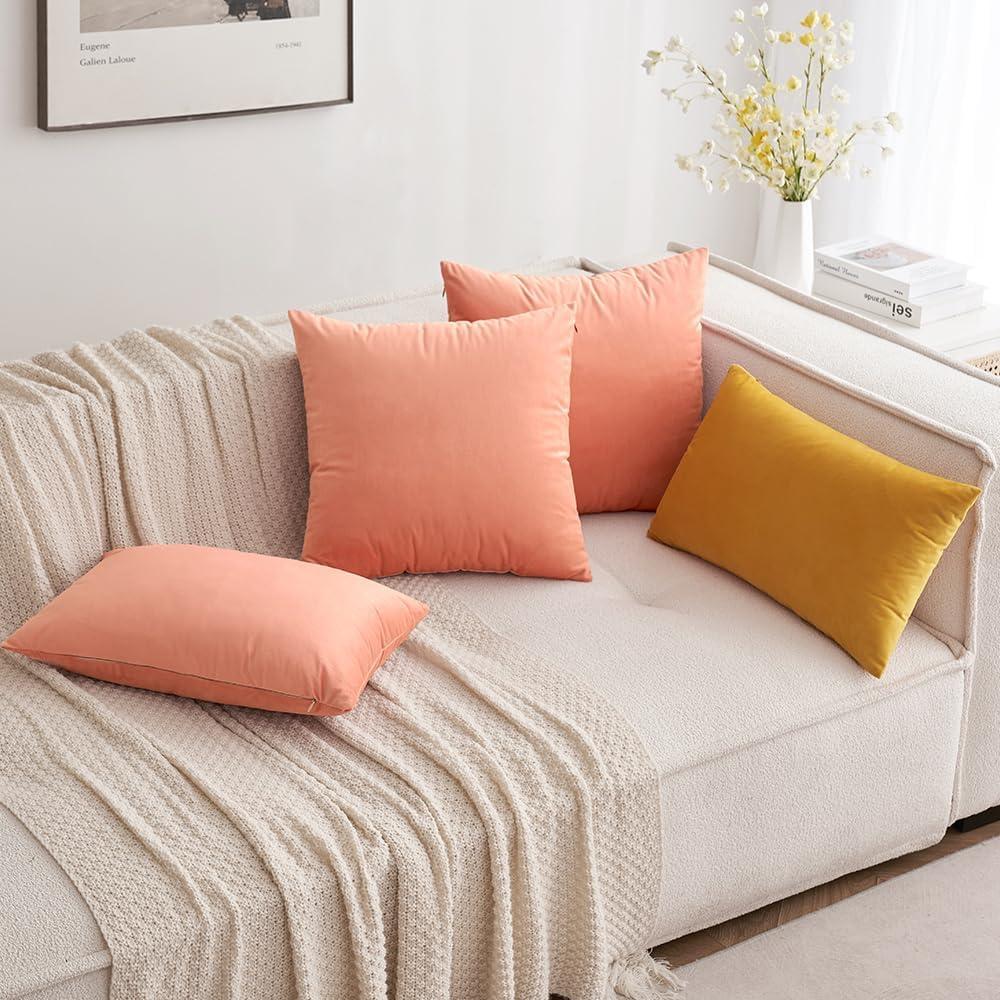 imageMIULEE Pack of 2 Velvet Soft Solid Decorative Square Throw Pillow Covers Christmas Cushion Case for Couch Sofa Bedroom Car 18x18 Inch 45x45 cm GreenCoral Red