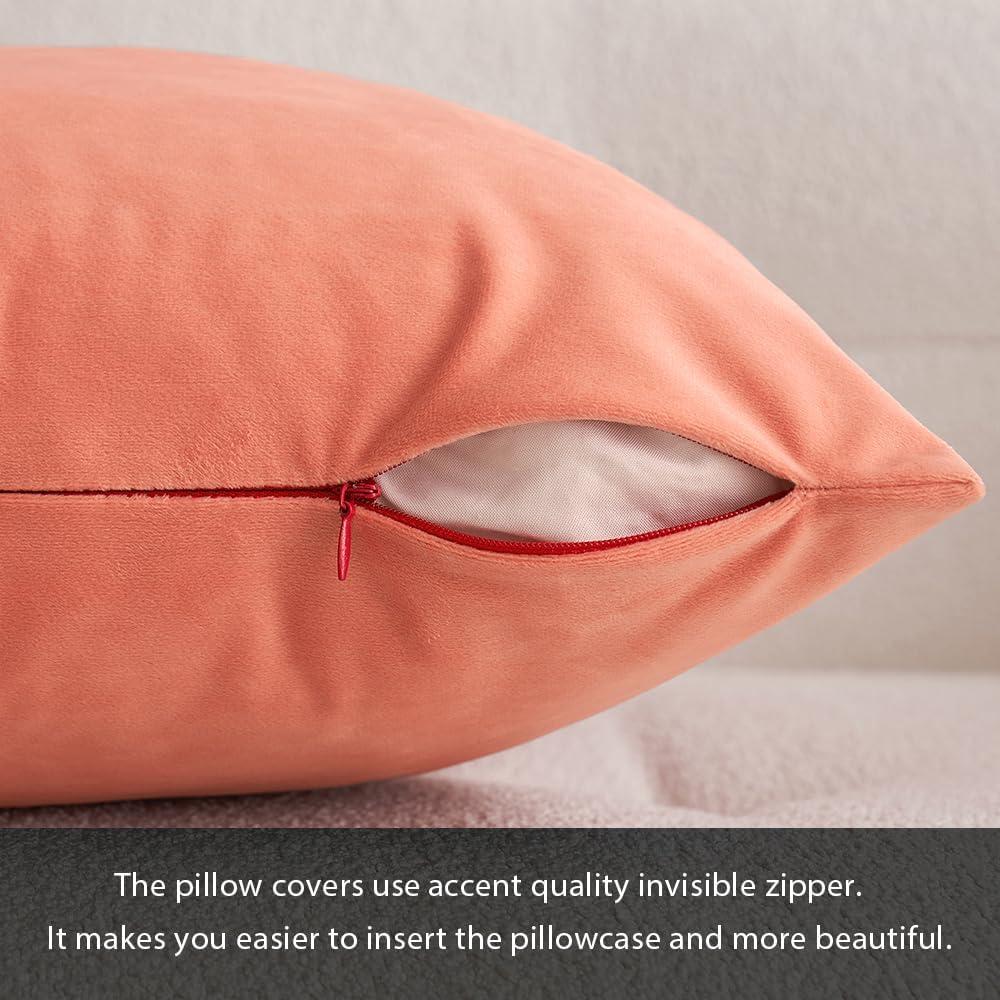 imageMIULEE Pack of 2 Velvet Soft Solid Decorative Square Throw Pillow Covers Christmas Cushion Case for Couch Sofa Bedroom Car 18x18 Inch 45x45 cm GreenCoral Red