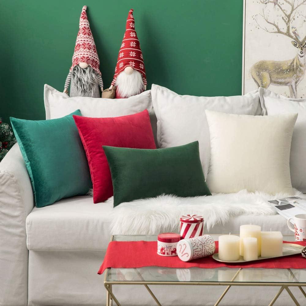 imageMIULEE Pack of 2 Velvet Soft Solid Decorative Square Throw Pillow Covers Christmas Cushion Case for Couch Sofa Bedroom Car 18x18 Inch 45x45 cm GreenCream White