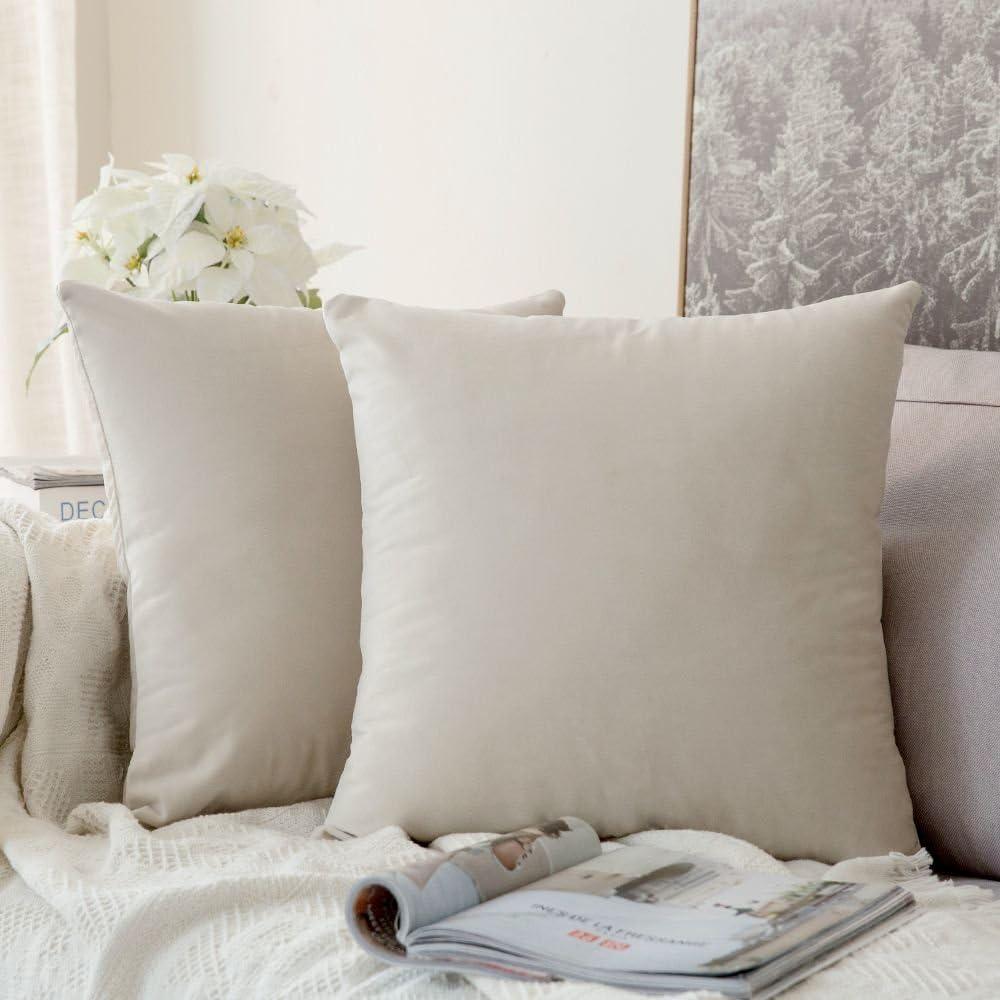 imageMIULEE Pack of 2 Velvet Soft Solid Decorative Square Throw Pillow Covers Christmas Cushion Case for Couch Sofa Bedroom Car 18x18 Inch 45x45 cm GreenCream White