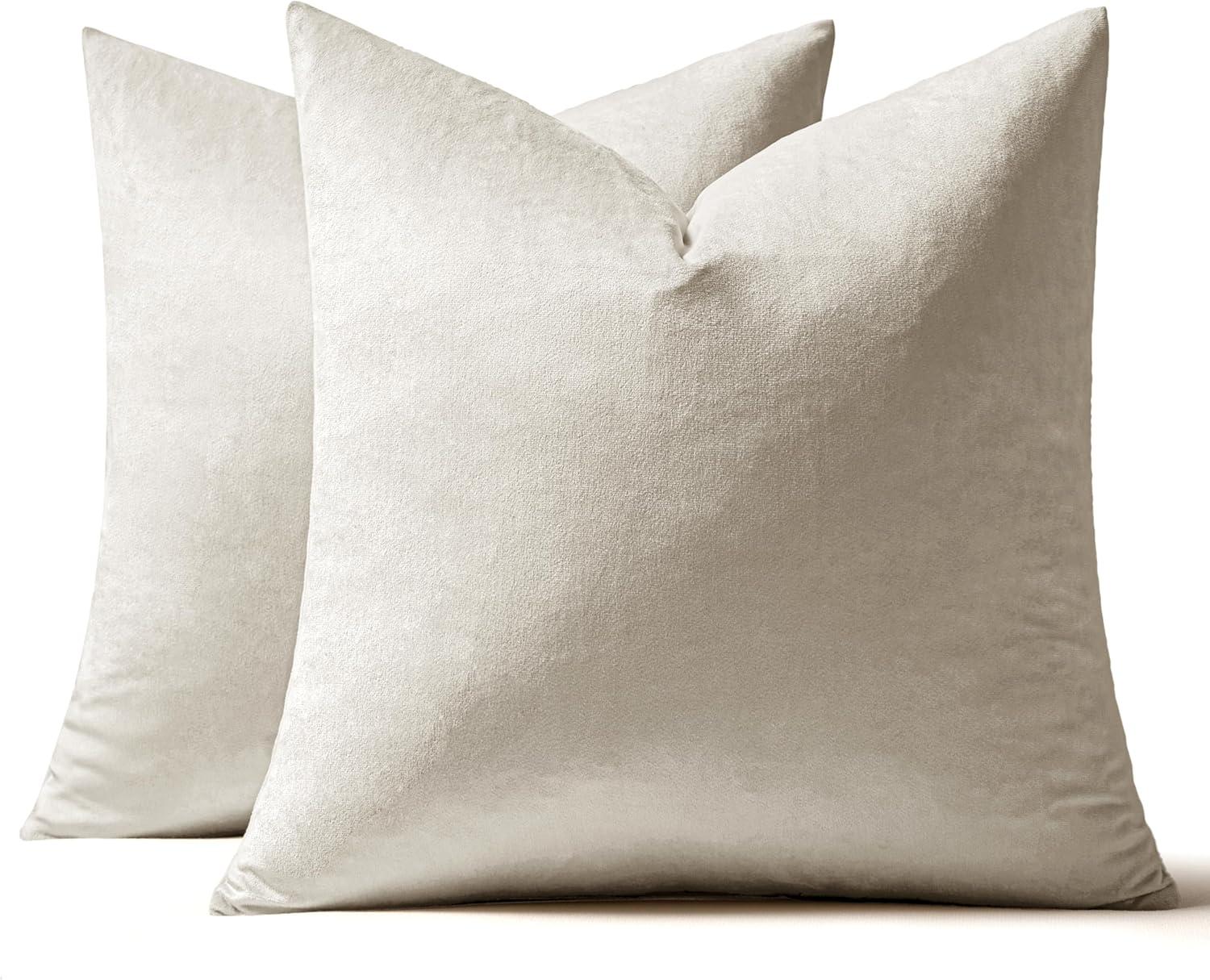 imageMIULEE Pack of 2 Velvet Soft Solid Decorative Square Throw Pillow Covers Christmas Cushion Case for Couch Sofa Bedroom Car 18x18 Inch 45x45 cm GreenCream White