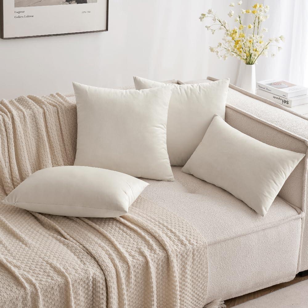 imageMIULEE Pack of 2 Velvet Soft Solid Decorative Square Throw Pillow Covers Christmas Cushion Case for Couch Sofa Bedroom Car 18x18 Inch 45x45 cm GreenCream White