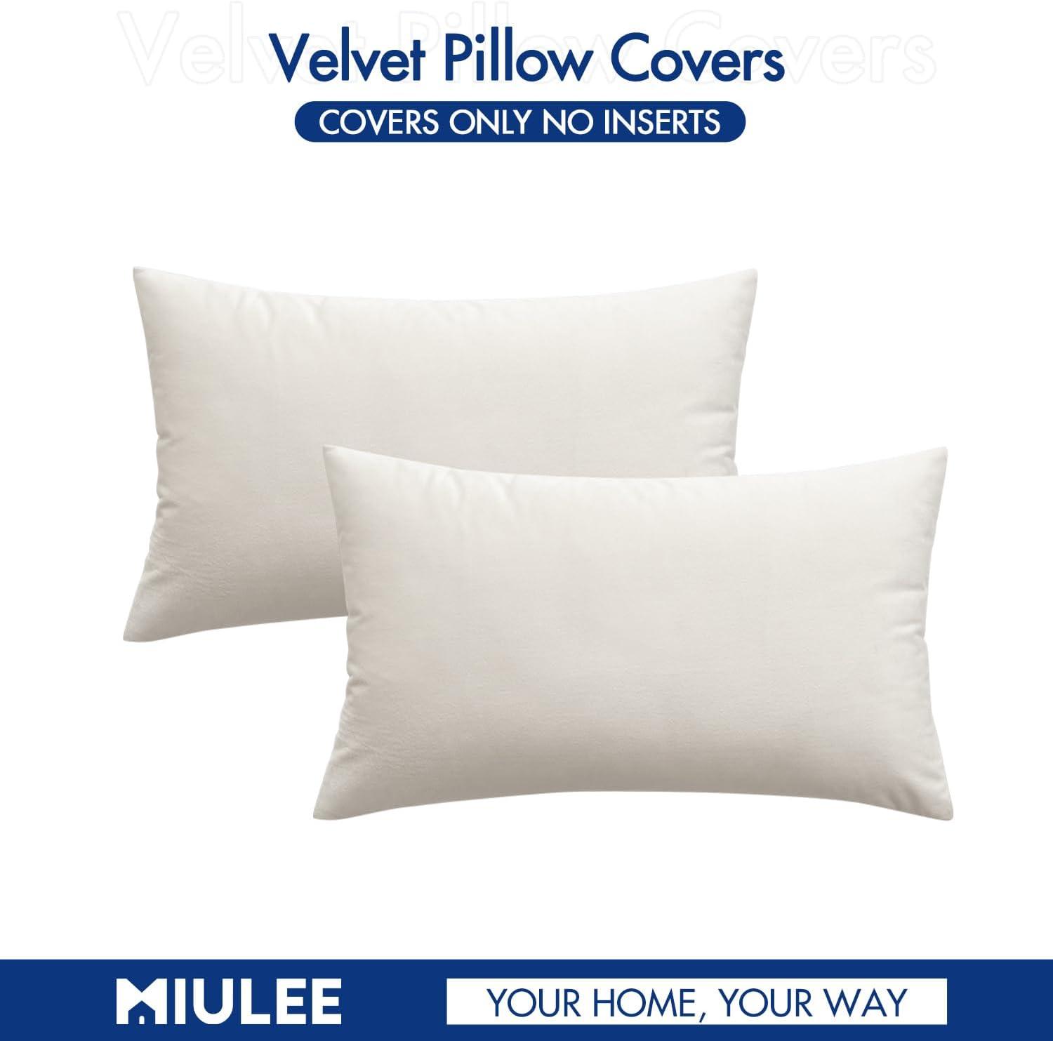 imageMIULEE Pack of 2 Velvet Soft Solid Decorative Square Throw Pillow Covers Christmas Cushion Case for Couch Sofa Bedroom Car 18x18 Inch 45x45 cm GreenCream White