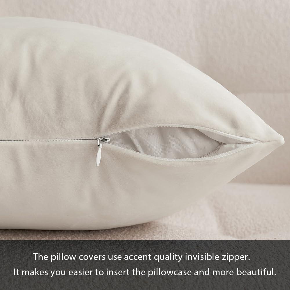 imageMIULEE Pack of 2 Velvet Soft Solid Decorative Square Throw Pillow Covers Christmas Cushion Case for Couch Sofa Bedroom Car 18x18 Inch 45x45 cm GreenCream White
