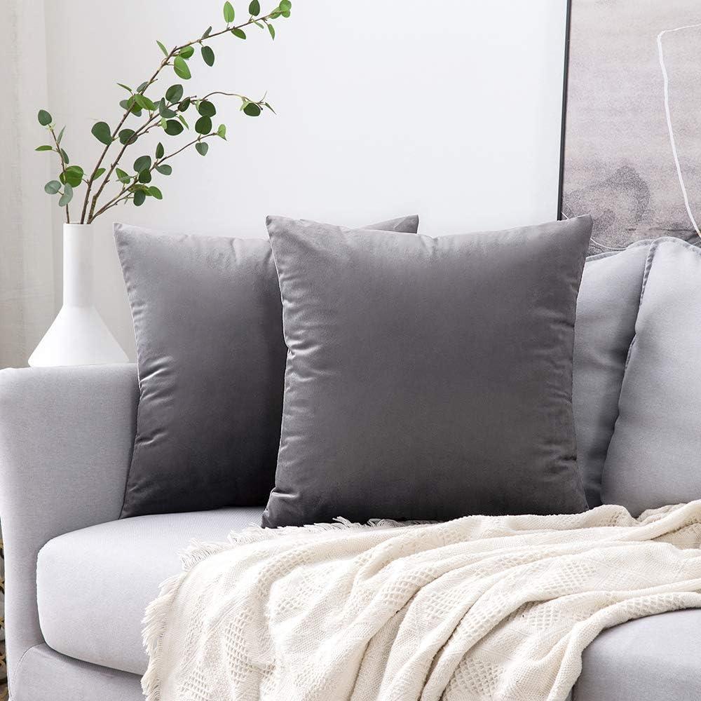 imageMIULEE Pack of 2 Velvet Soft Solid Decorative Square Throw Pillow Covers Christmas Cushion Case for Couch Sofa Bedroom Car 18x18 Inch 45x45 cm GreenDark Grey