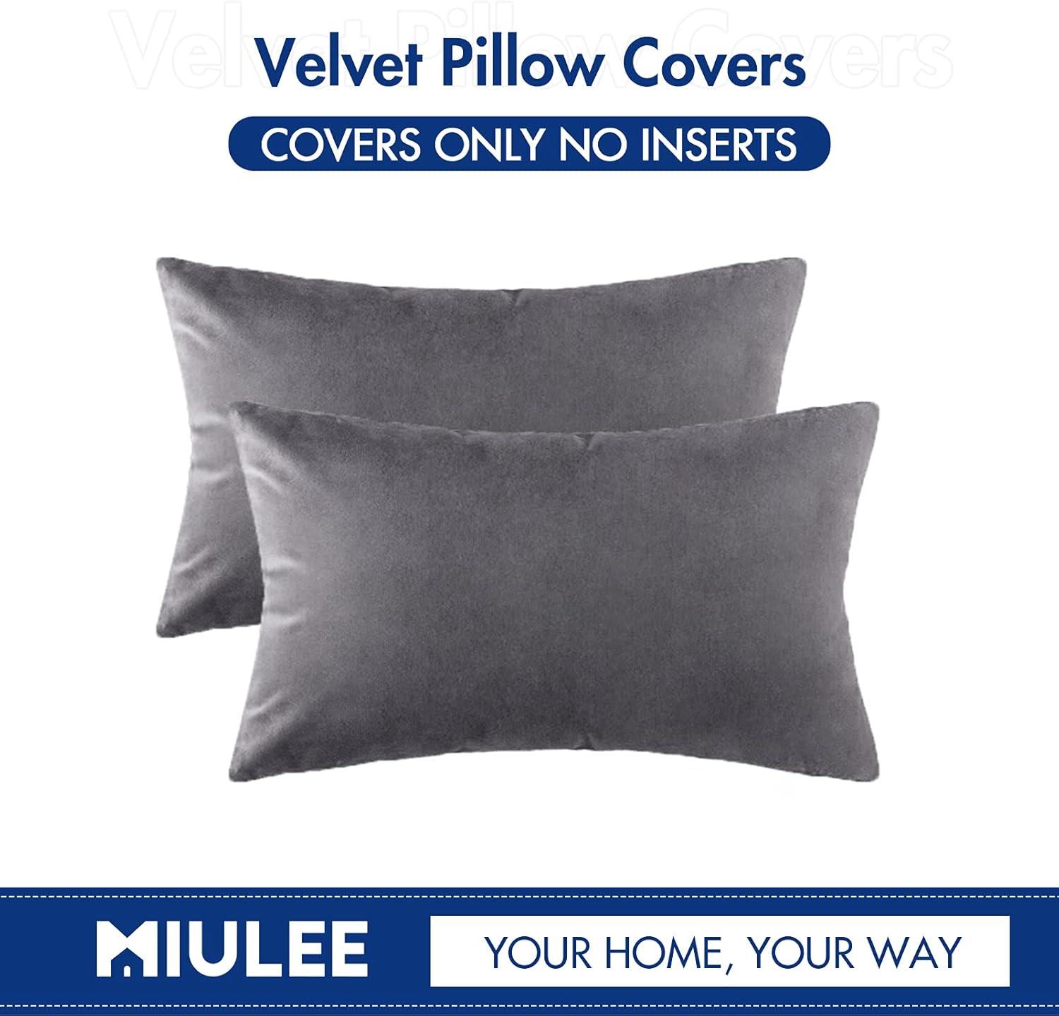 imageMIULEE Pack of 2 Velvet Soft Solid Decorative Square Throw Pillow Covers Christmas Cushion Case for Couch Sofa Bedroom Car 18x18 Inch 45x45 cm GreenDark Grey