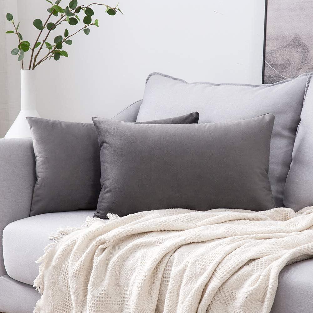 imageMIULEE Pack of 2 Velvet Soft Solid Decorative Square Throw Pillow Covers Christmas Cushion Case for Couch Sofa Bedroom Car 18x18 Inch 45x45 cm GreenDark Grey
