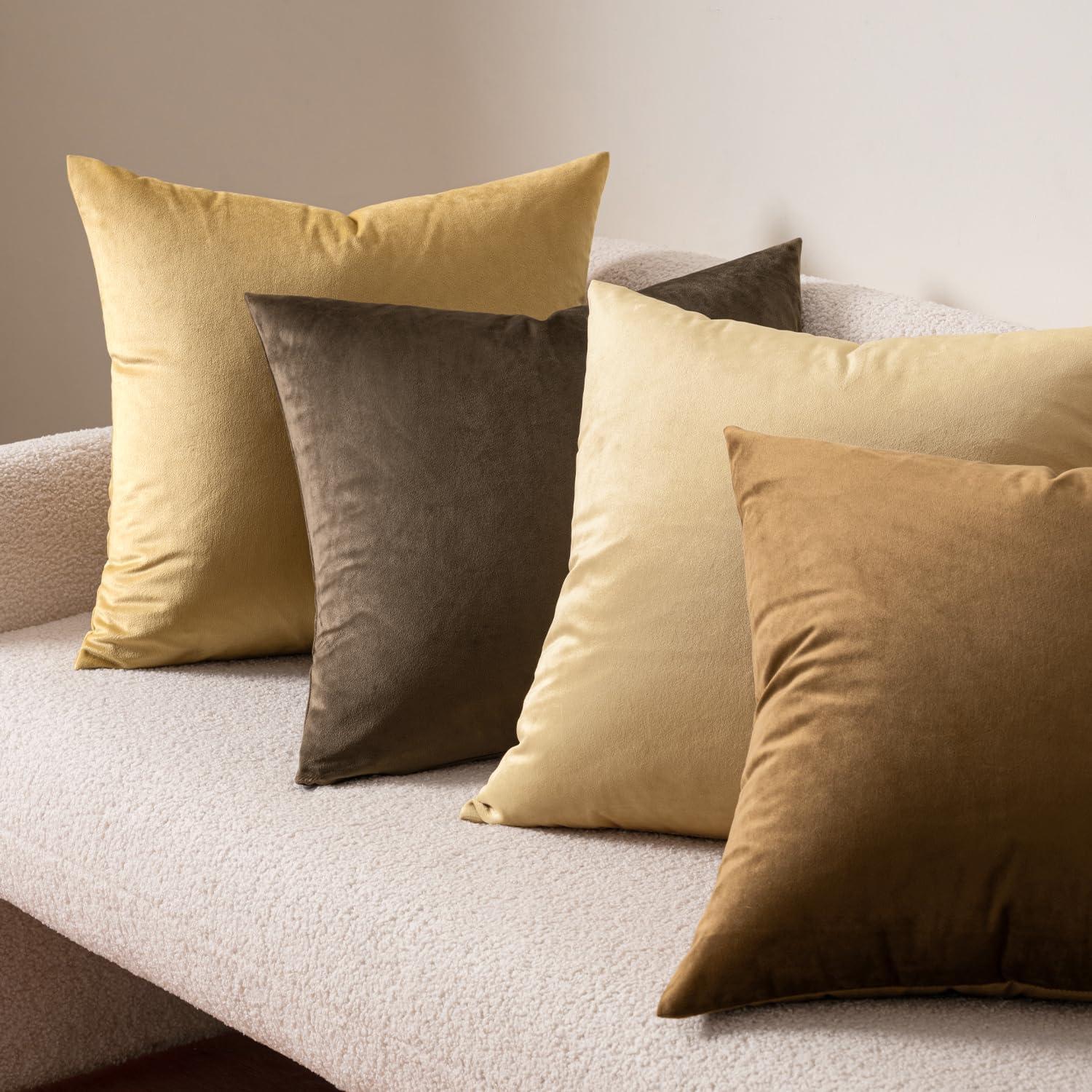 imageMIULEE Pack of 2 Velvet Soft Solid Decorative Square Throw Pillow Covers Christmas Cushion Case for Couch Sofa Bedroom Car 18x18 Inch 45x45 cm GreenDark Coffee