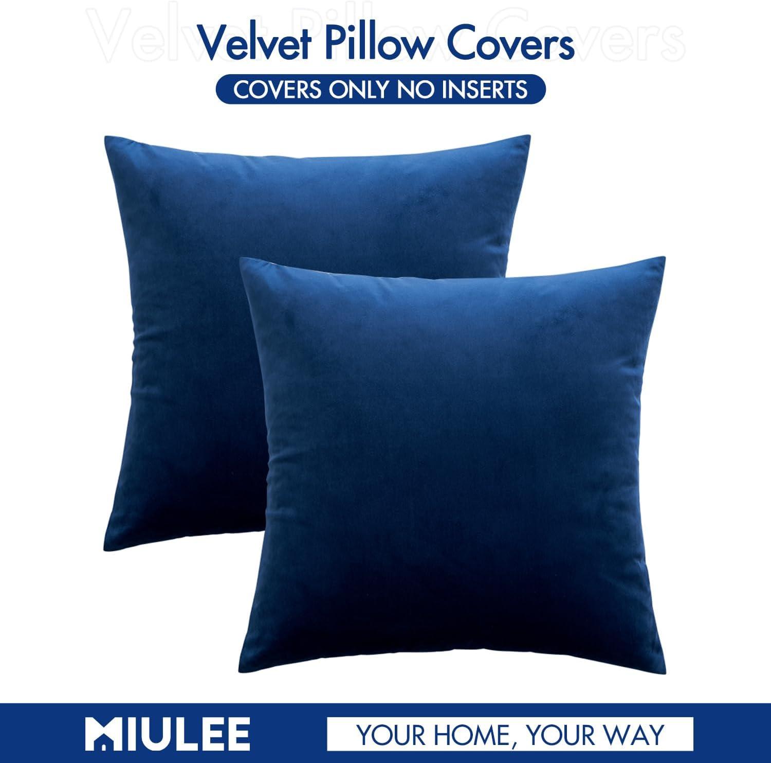 imageMIULEE Pack of 2 Velvet Soft Solid Decorative Square Throw Pillow Covers Christmas Cushion Case for Couch Sofa Bedroom Car 18x18 Inch 45x45 cm GreenDark Blue