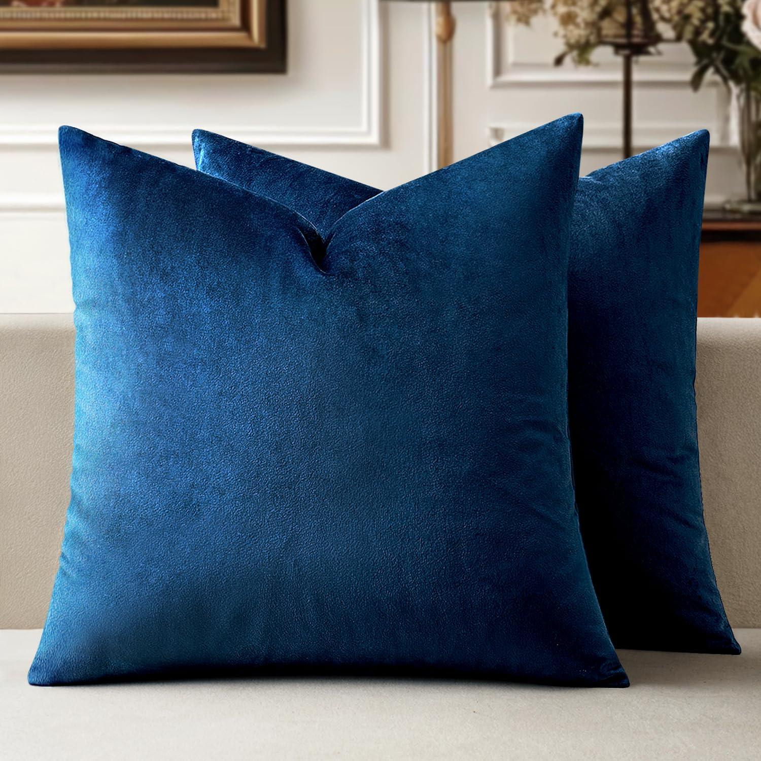 imageMIULEE Pack of 2 Velvet Soft Solid Decorative Square Throw Pillow Covers Christmas Cushion Case for Couch Sofa Bedroom Car 18x18 Inch 45x45 cm GreenDark Blue