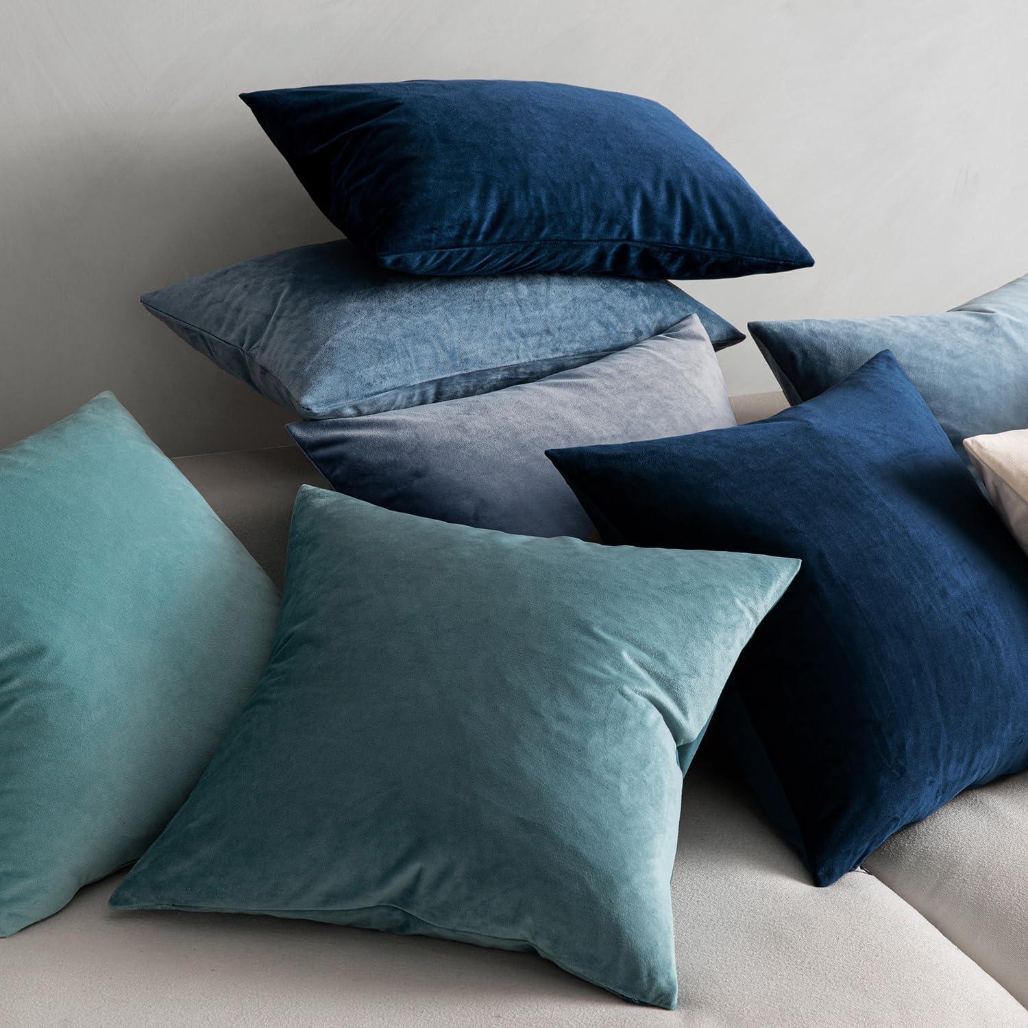 imageMIULEE Pack of 2 Velvet Soft Solid Decorative Square Throw Pillow Covers Christmas Cushion Case for Couch Sofa Bedroom Car 18x18 Inch 45x45 cm GreenDark Blue