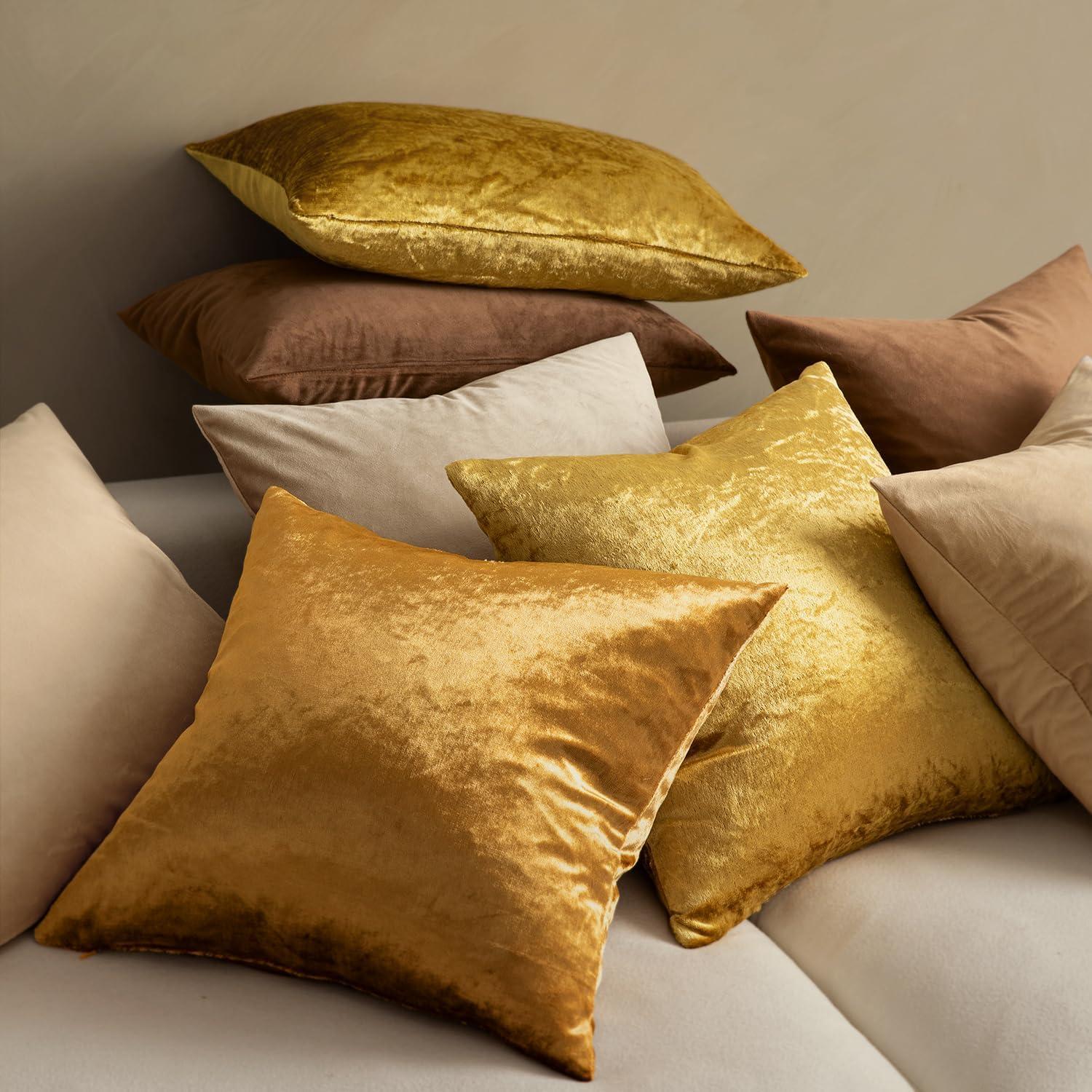 imageMIULEE Pack of 2 Velvet Soft Solid Decorative Square Throw Pillow Covers Christmas Cushion Case for Couch Sofa Bedroom Car 18x18 Inch 45x45 cm GreenDark Gold
