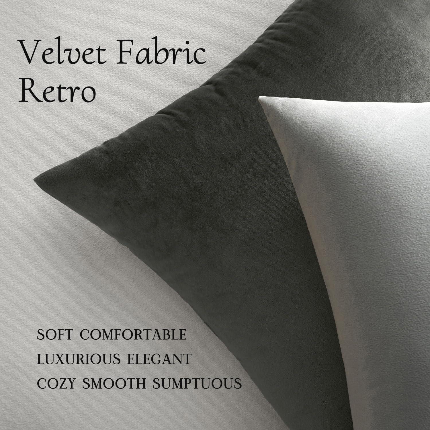 imageMIULEE Pack of 2 Velvet Soft Solid Decorative Square Throw Pillow Covers Christmas Cushion Case for Couch Sofa Bedroom Car 18x18 Inch 45x45 cm GreenDark Grey