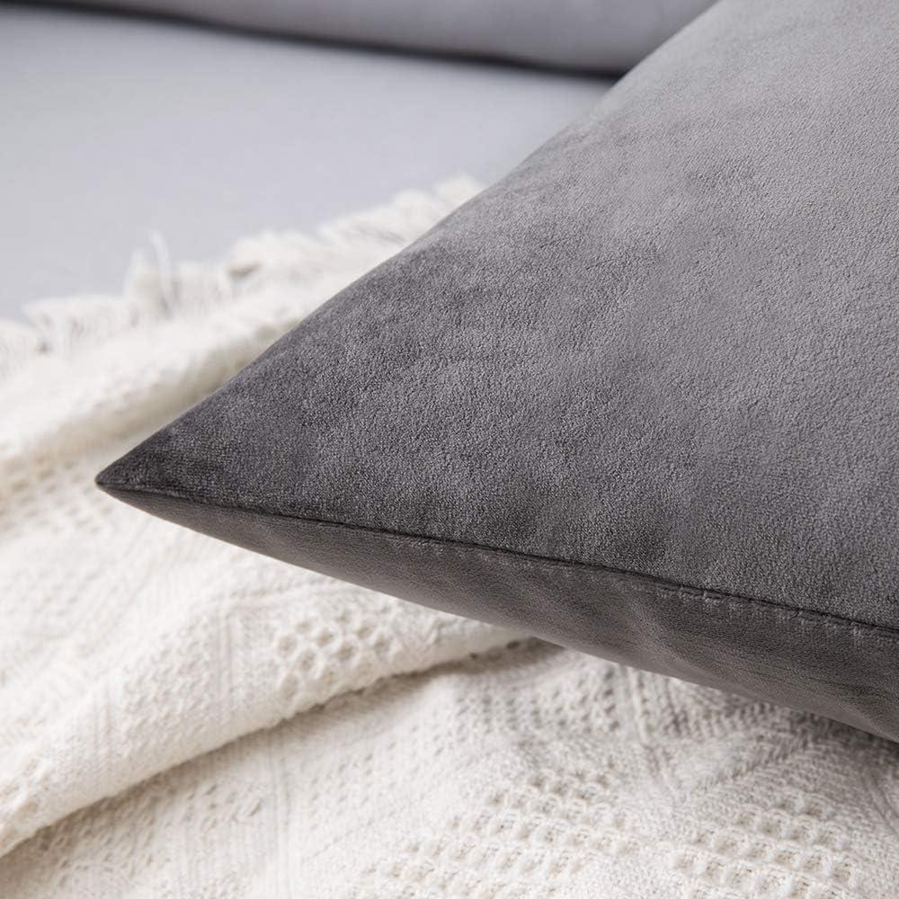 imageMIULEE Pack of 2 Velvet Soft Solid Decorative Square Throw Pillow Covers Christmas Cushion Case for Couch Sofa Bedroom Car 18x18 Inch 45x45 cm GreenDark Grey