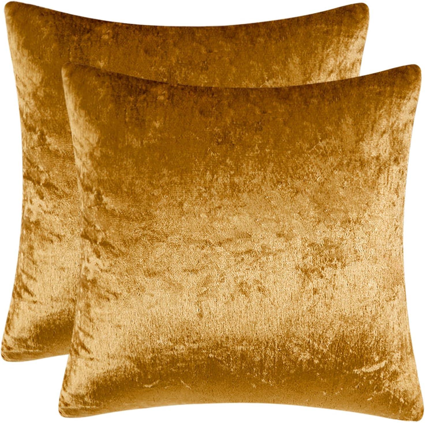 imageMIULEE Pack of 2 Velvet Soft Solid Decorative Square Throw Pillow Covers Christmas Cushion Case for Couch Sofa Bedroom Car 18x18 Inch 45x45 cm GreenDark Gold