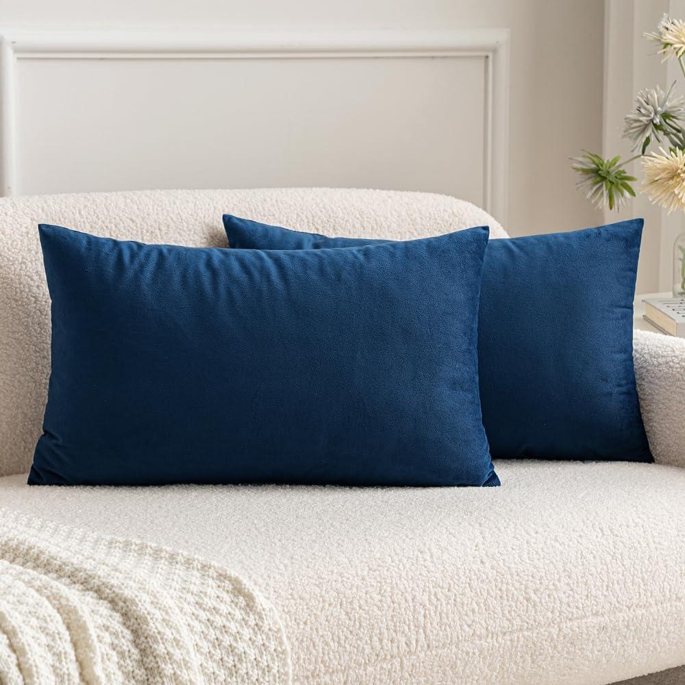 imageMIULEE Pack of 2 Velvet Soft Solid Decorative Square Throw Pillow Covers Christmas Cushion Case for Couch Sofa Bedroom Car 18x18 Inch 45x45 cm GreenDark Blue
