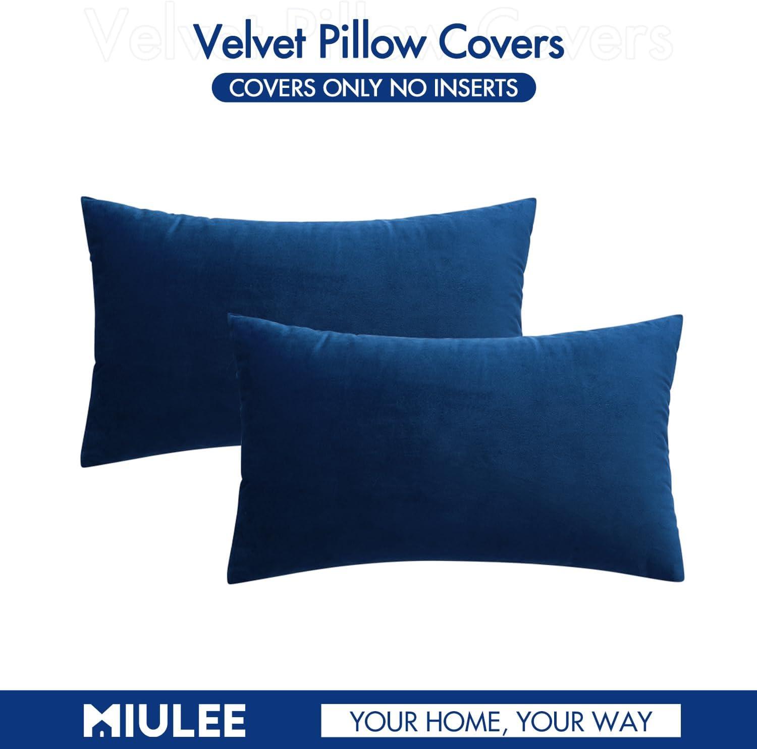 imageMIULEE Pack of 2 Velvet Soft Solid Decorative Square Throw Pillow Covers Christmas Cushion Case for Couch Sofa Bedroom Car 18x18 Inch 45x45 cm GreenDark Blue