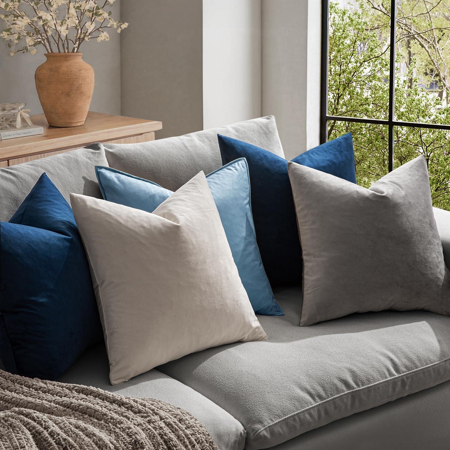 imageMIULEE Pack of 2 Velvet Soft Solid Decorative Square Throw Pillow Covers Christmas Cushion Case for Couch Sofa Bedroom Car 18x18 Inch 45x45 cm GreenDark Blue