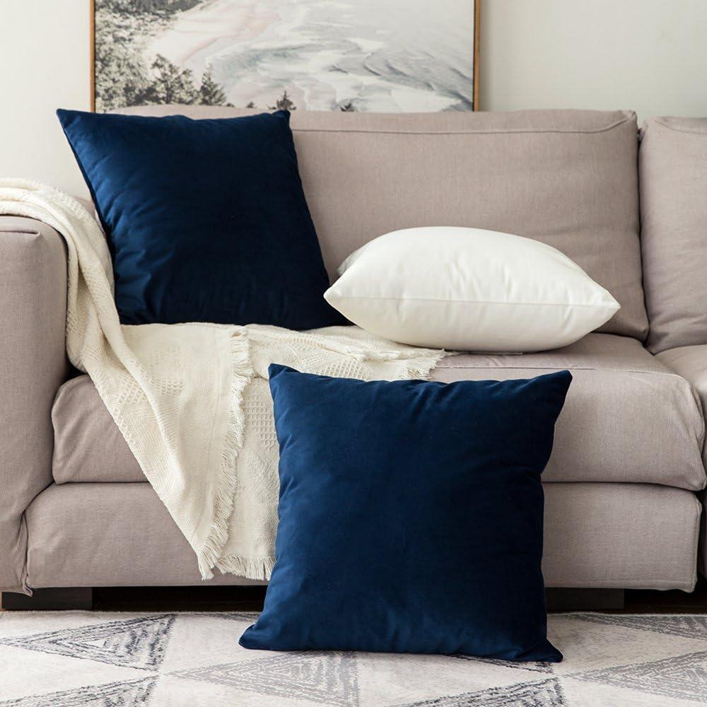 imageMIULEE Pack of 2 Velvet Soft Solid Decorative Square Throw Pillow Covers Christmas Cushion Case for Couch Sofa Bedroom Car 18x18 Inch 45x45 cm GreenDark Blue