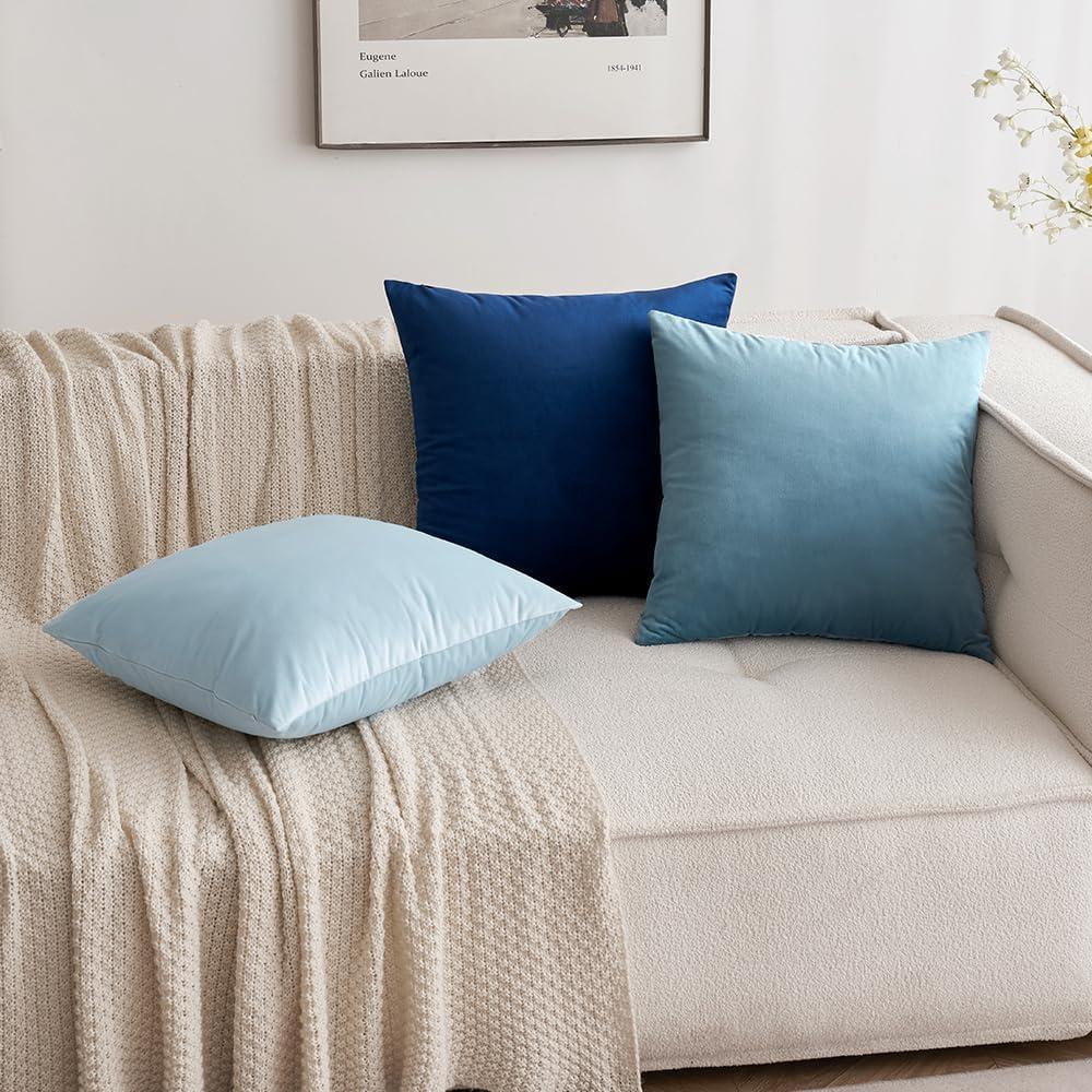 imageMIULEE Pack of 2 Velvet Soft Solid Decorative Square Throw Pillow Covers Christmas Cushion Case for Couch Sofa Bedroom Car 18x18 Inch 45x45 cm GreenDark Blue
