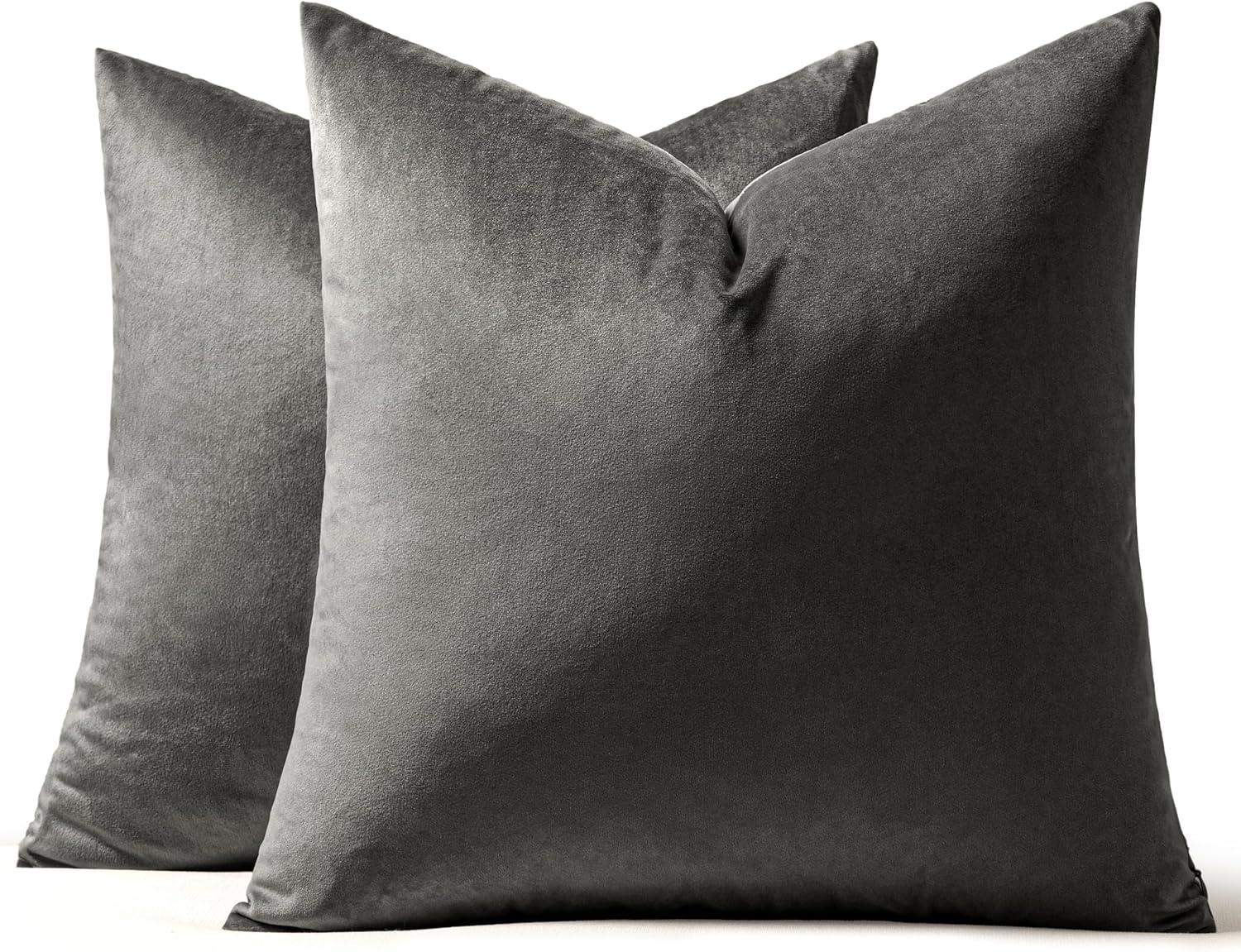 imageMIULEE Pack of 2 Velvet Soft Solid Decorative Square Throw Pillow Covers Christmas Cushion Case for Couch Sofa Bedroom Car 18x18 Inch 45x45 cm GreenDark Grey