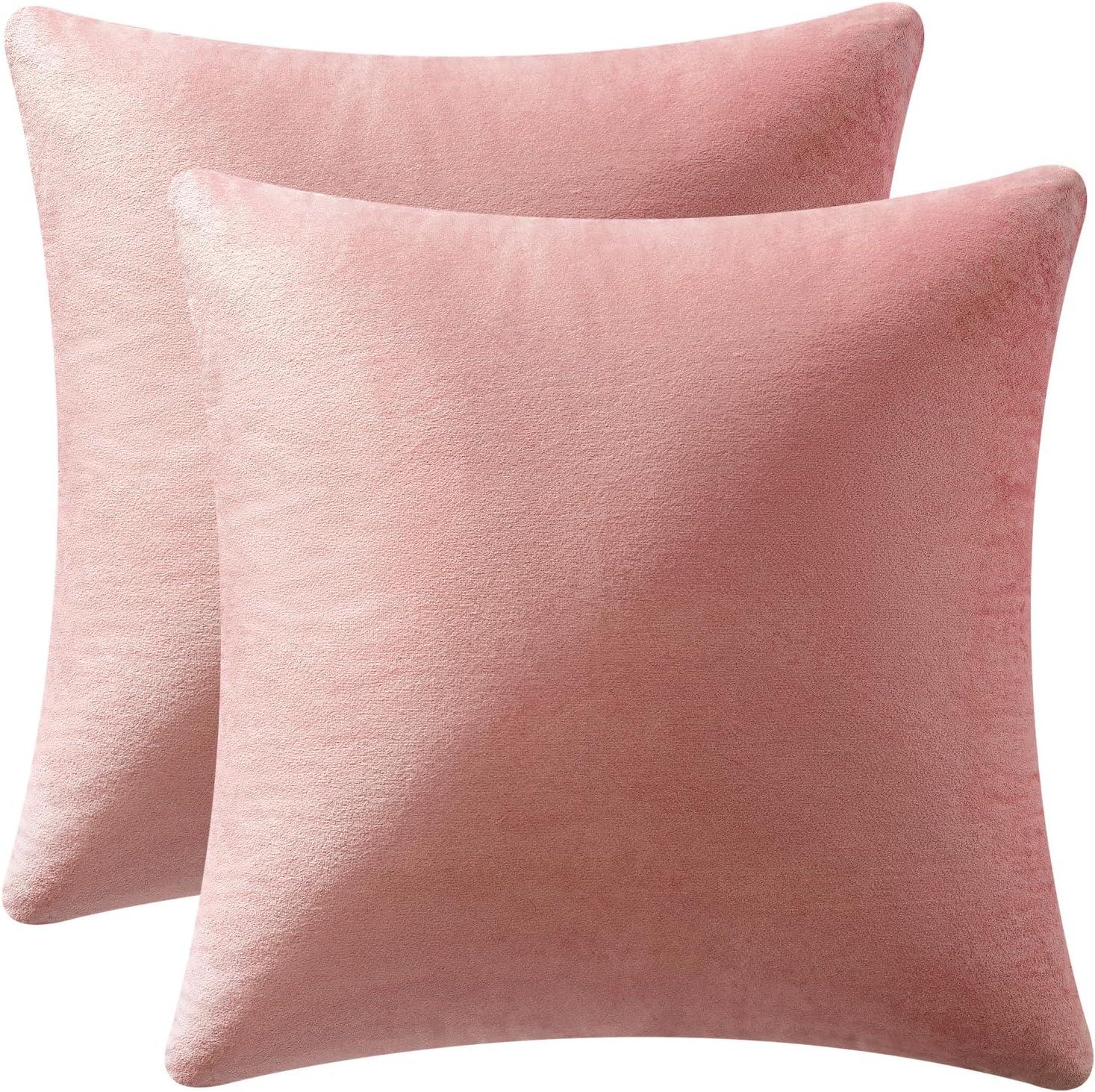 imageMIULEE Pack of 2 Velvet Soft Solid Decorative Square Throw Pillow Covers Christmas Cushion Case for Couch Sofa Bedroom Car 18x18 Inch 45x45 cm GreenDusty Pink