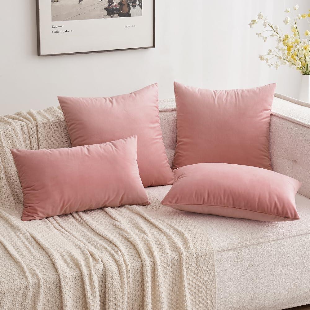 imageMIULEE Pack of 2 Velvet Soft Solid Decorative Square Throw Pillow Covers Christmas Cushion Case for Couch Sofa Bedroom Car 18x18 Inch 45x45 cm GreenDusty Pink