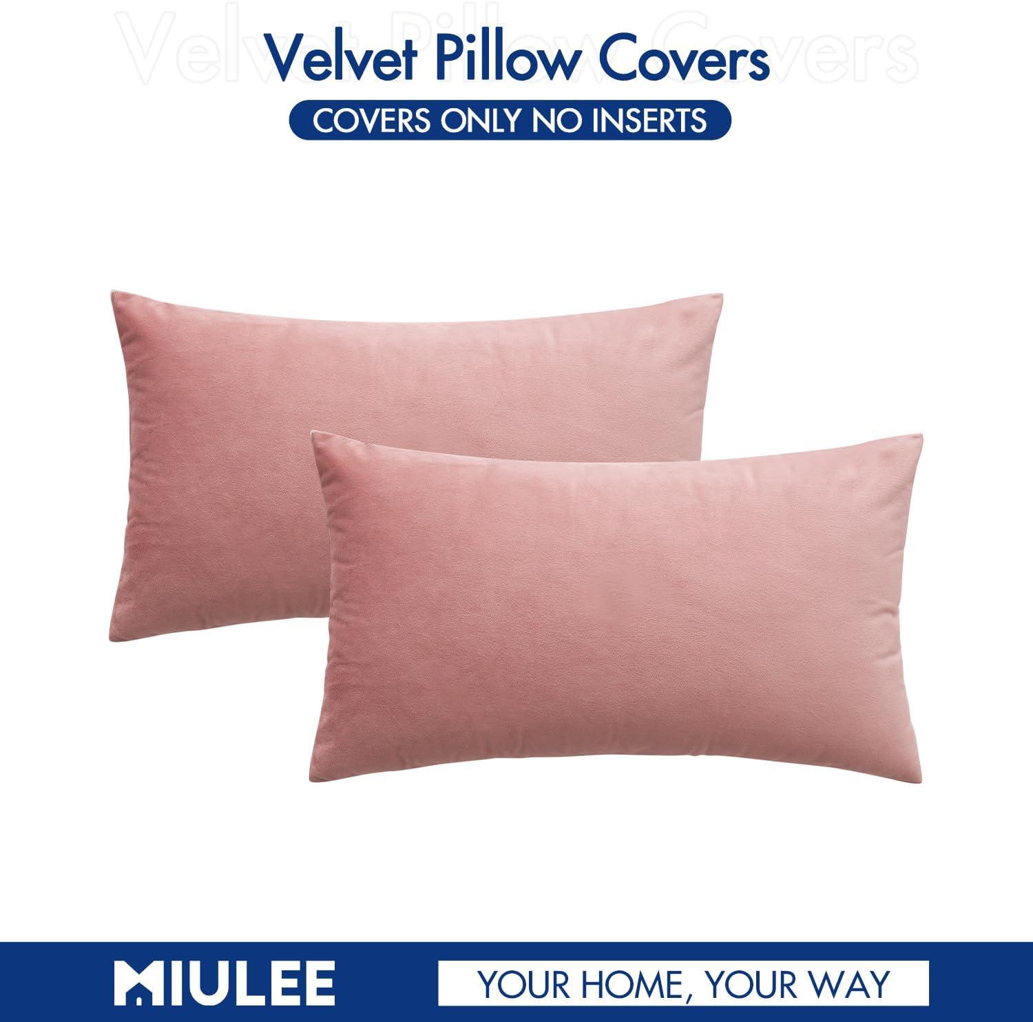 imageMIULEE Pack of 2 Velvet Soft Solid Decorative Square Throw Pillow Covers Christmas Cushion Case for Couch Sofa Bedroom Car 18x18 Inch 45x45 cm GreenDusty Pink
